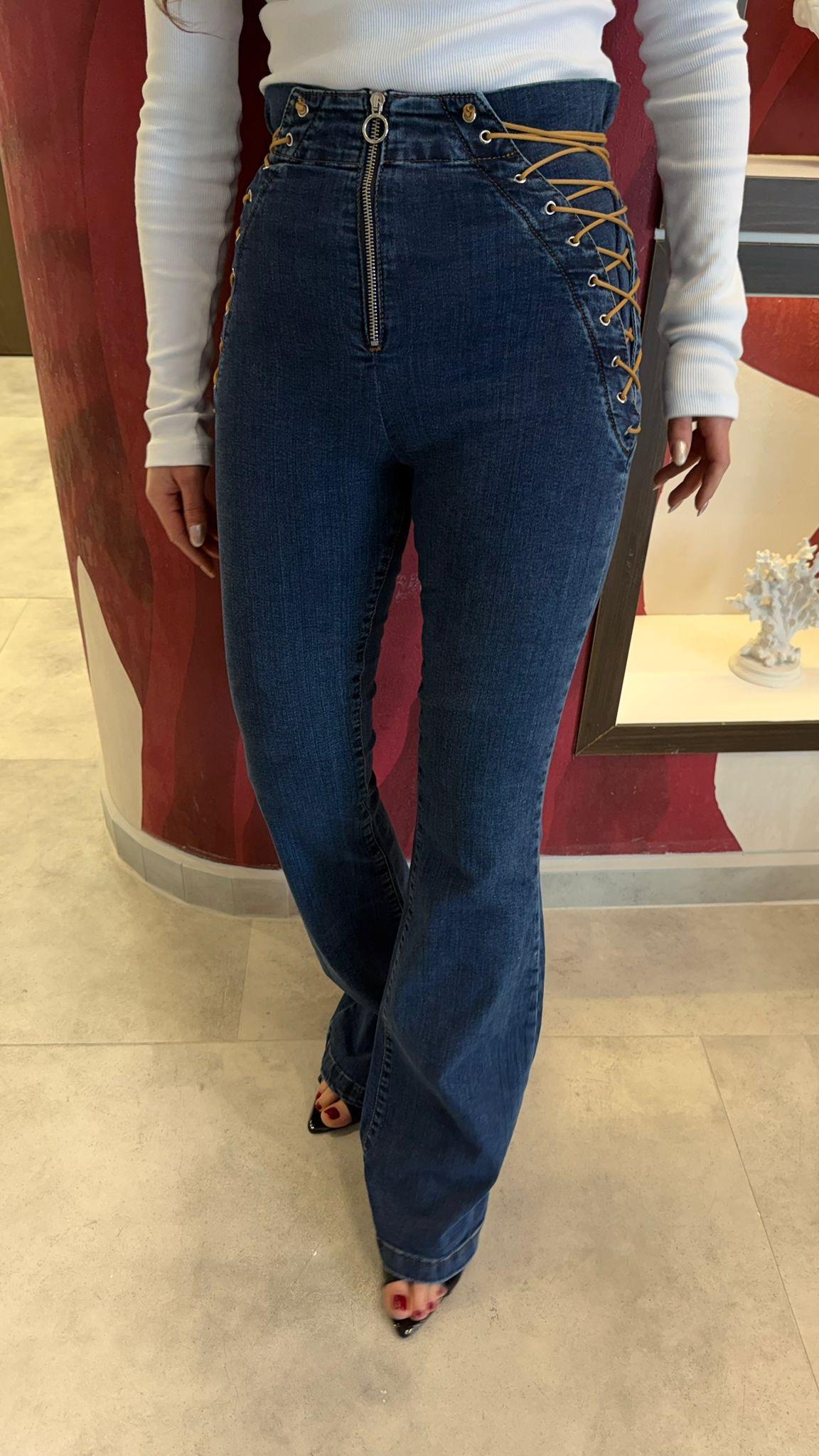 TASARIM YANDAN İPLİ TOPARLAYICI JEAN  LACİVERT