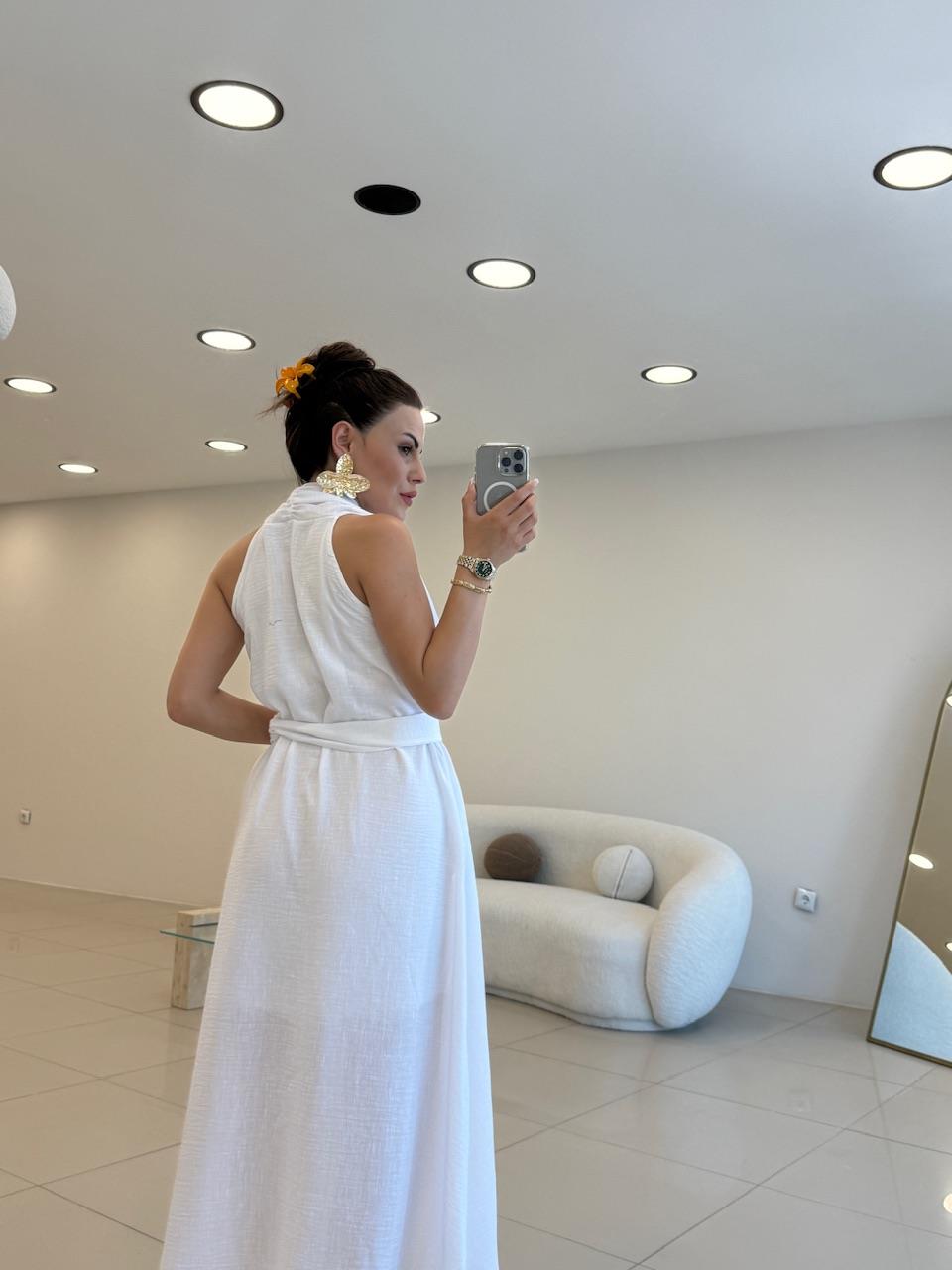 TOKA DETAYLI ELBİSE BEYAZ