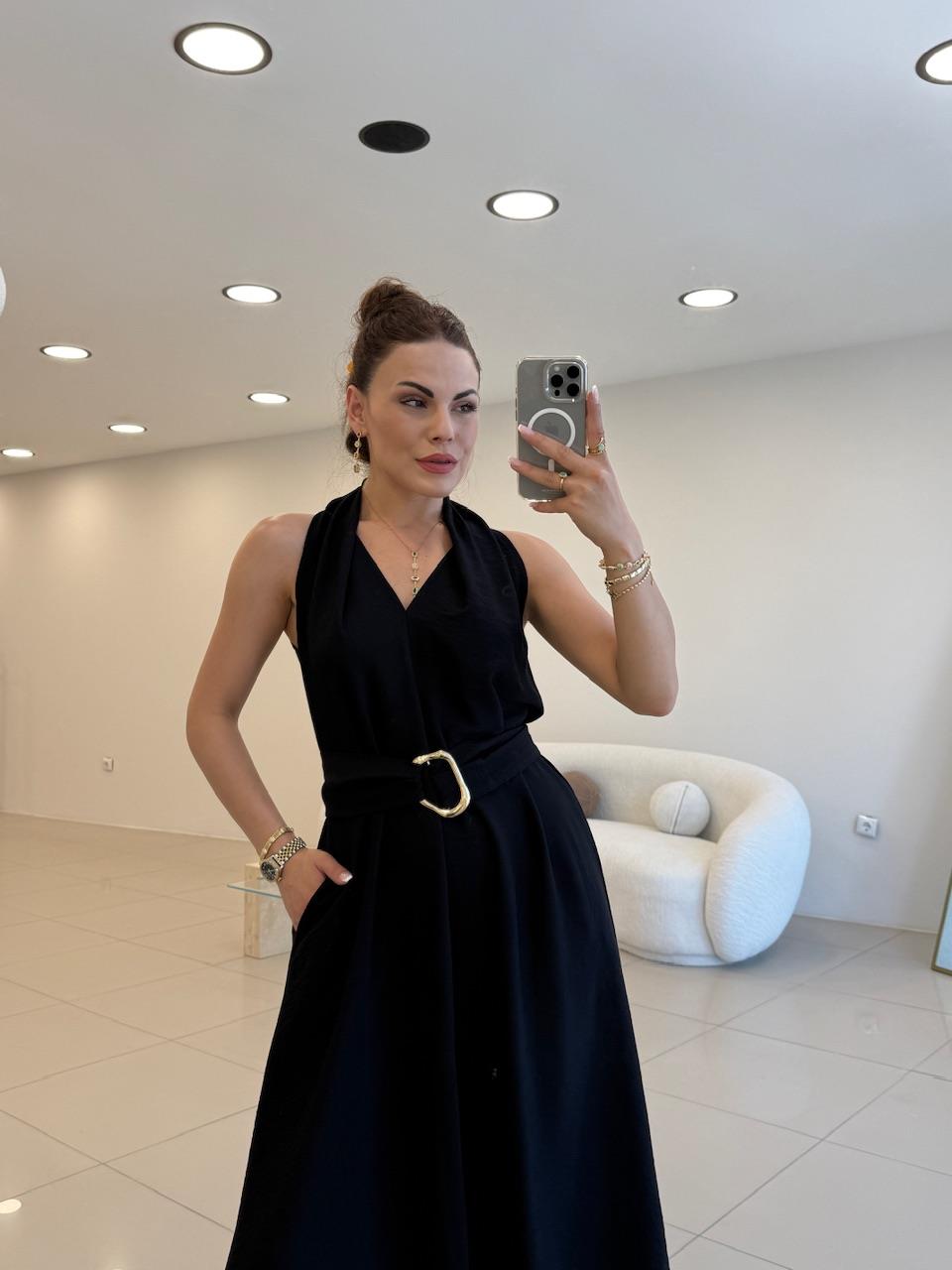 TOKA DETAYLI ELBİSE SİYAH