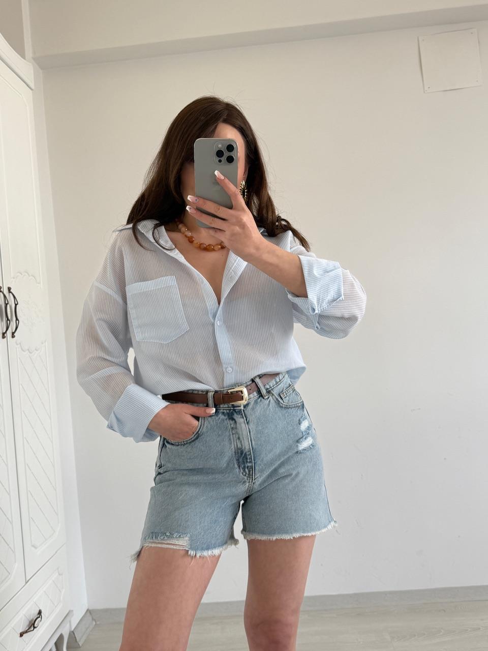 TRANSPARAN ÇİZGİLİ GÖMLEK MAVİ