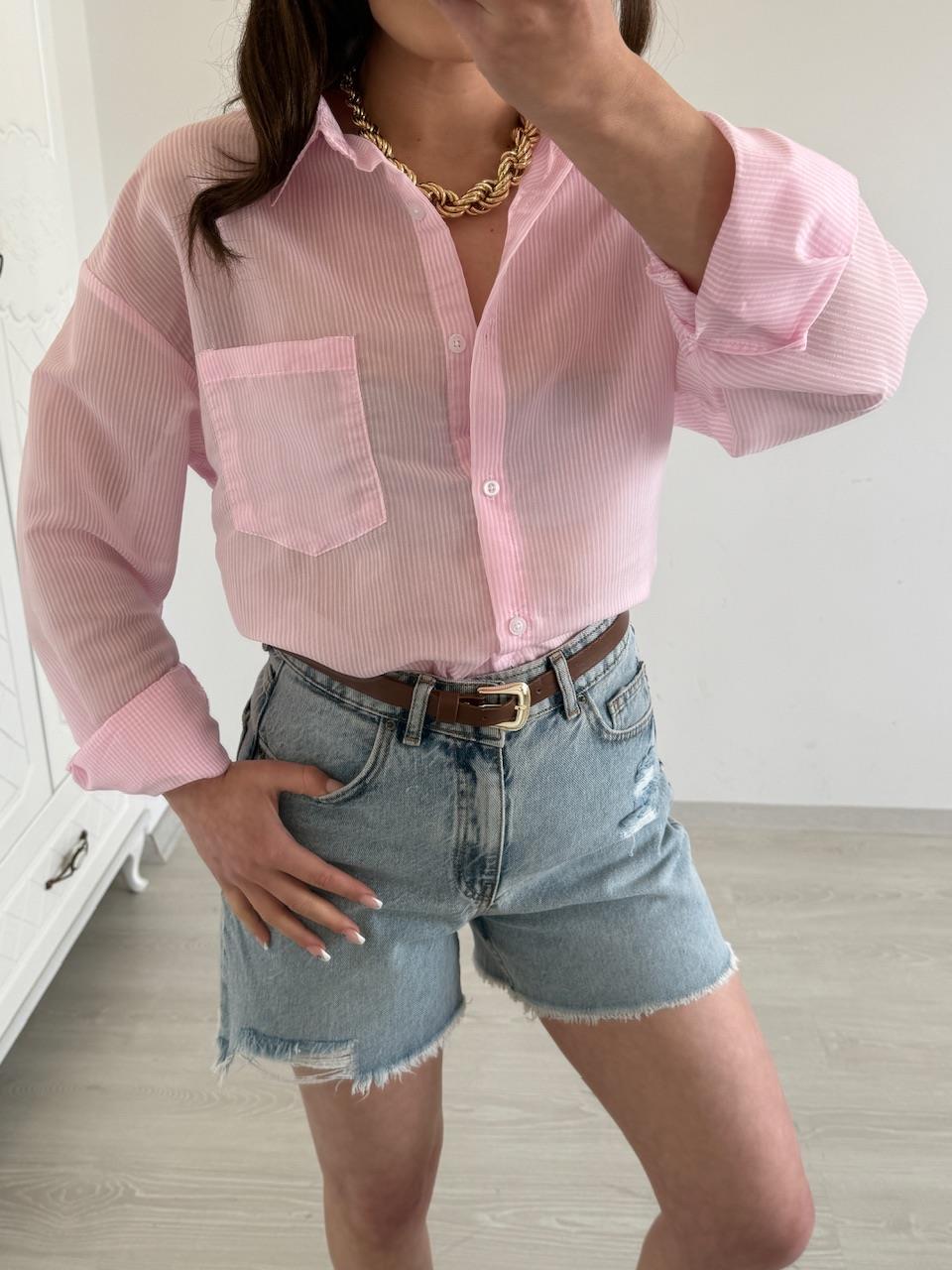 TRANSPARAN ÇİZGİLİ GÖMLEK PEMBE
