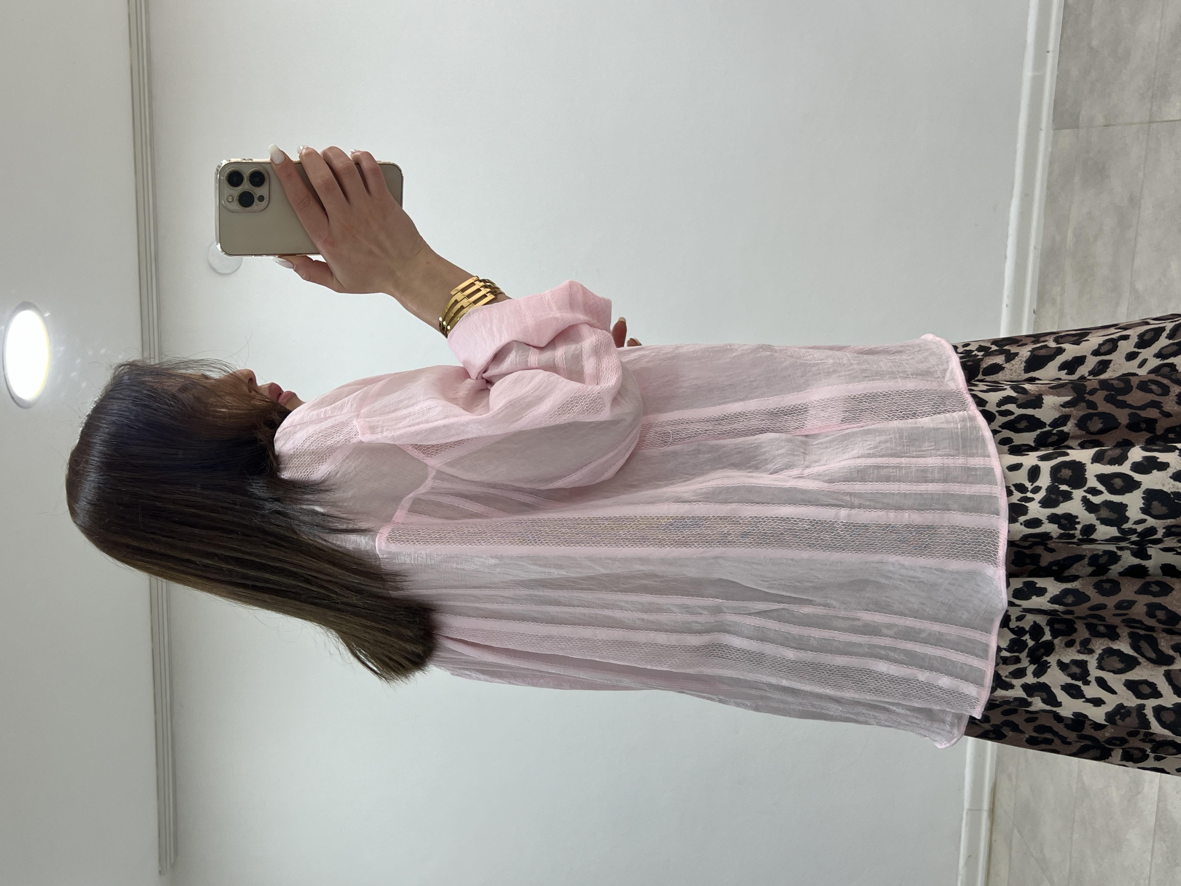 Transparan V Yaka Pembe Gömlek