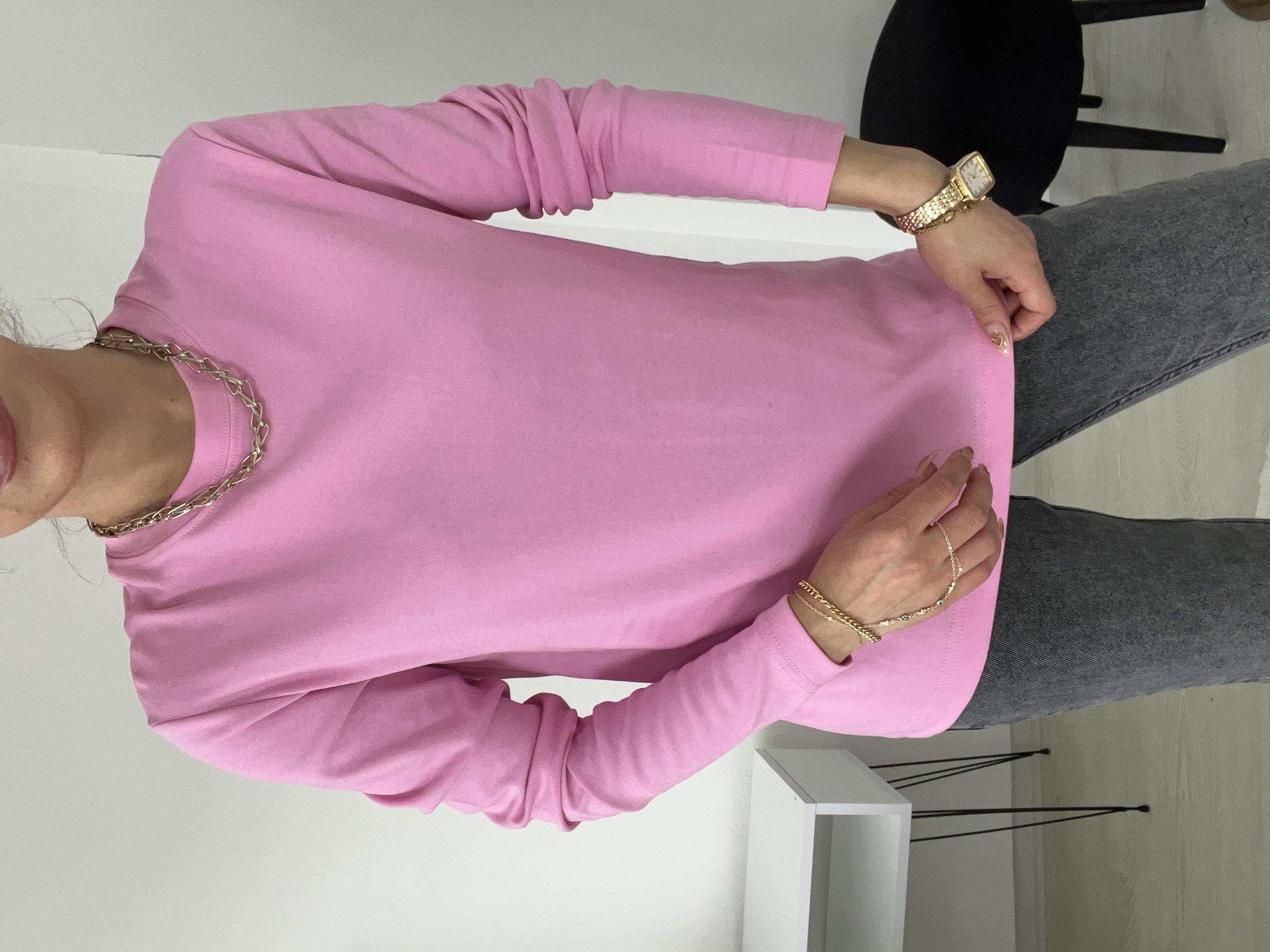 Uzun Kollu Pamuk Basi̇c Bluz Pembe