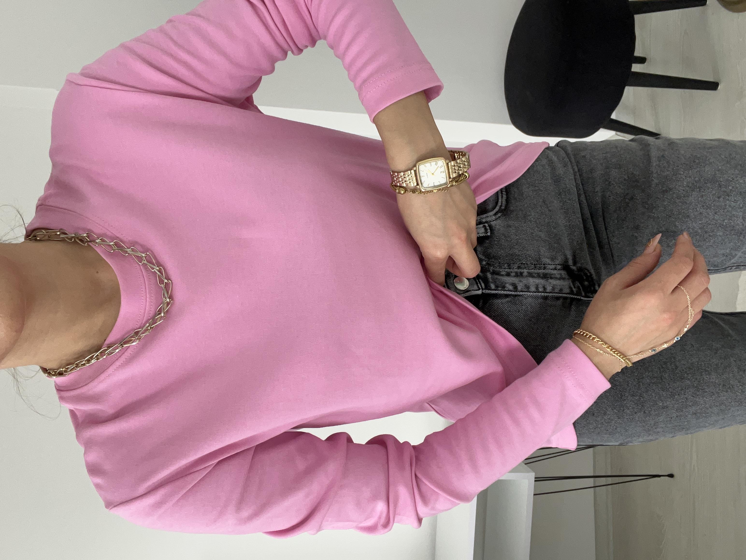 Uzun Kollu Pamuk Basi̇c Bluz Pembe