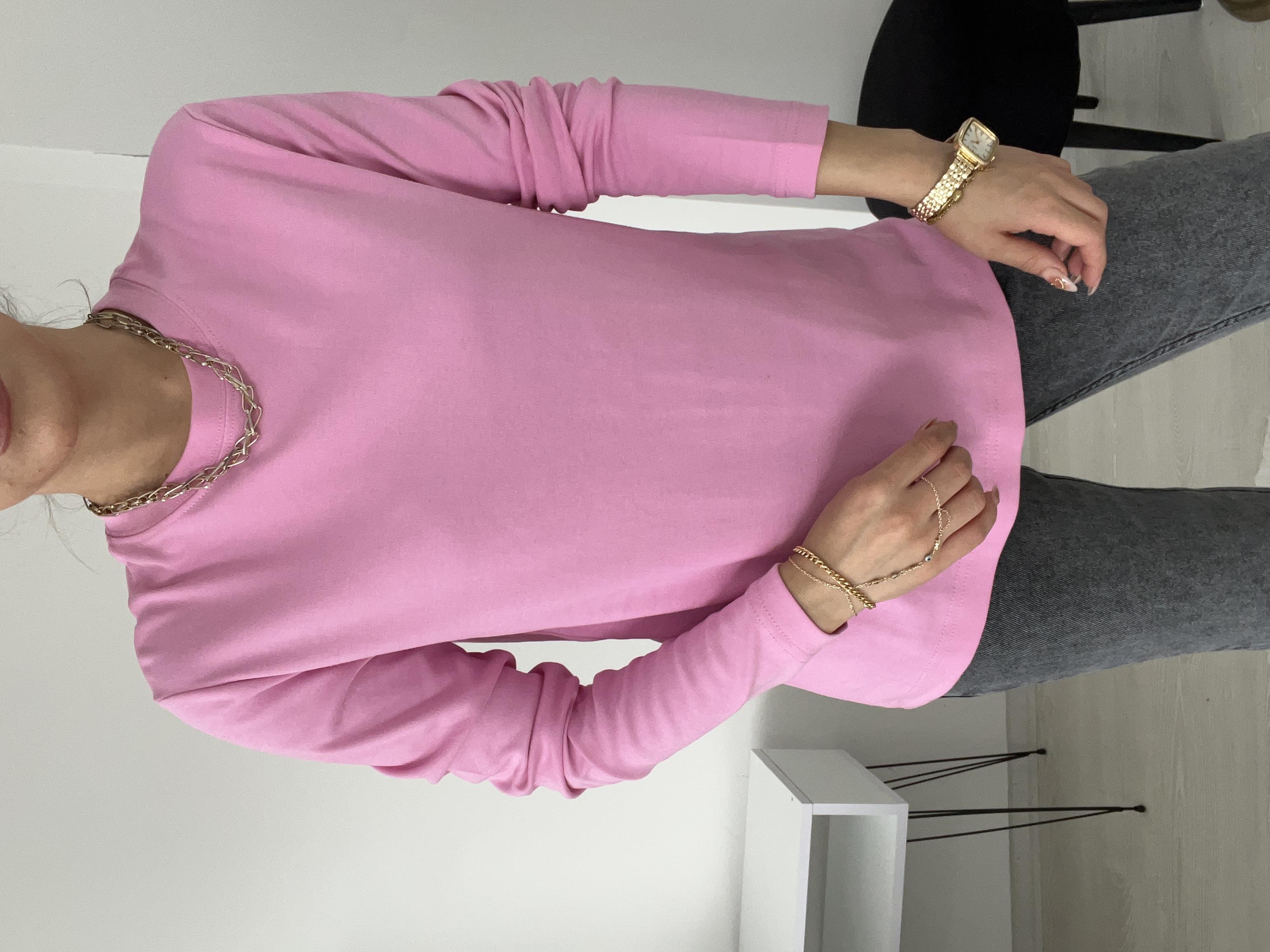 Uzun Kollu Pamuk Basi̇c Bluz Pembe