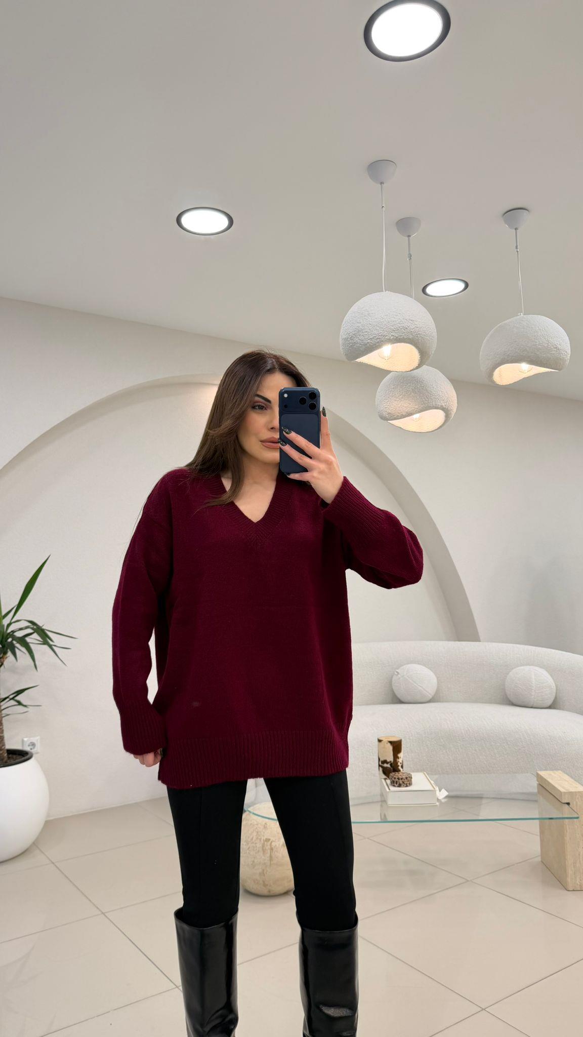 V YAKA BASİC KAZAK BORDO