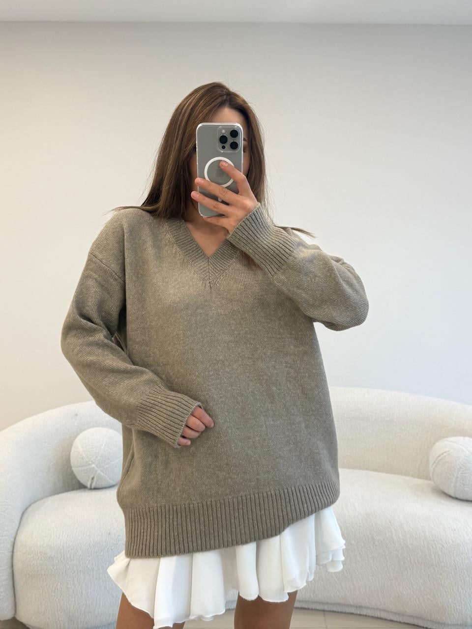 V YAKA BASİC KAZAK  VİZON