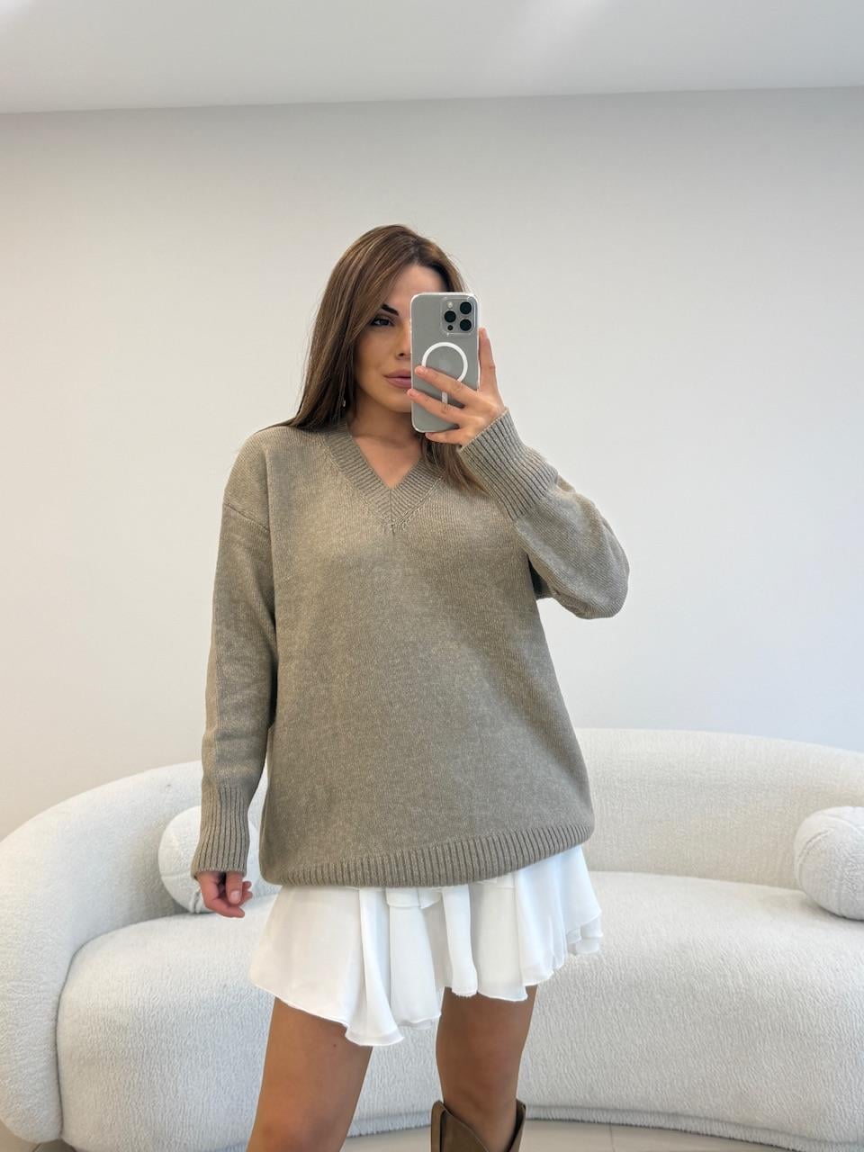 V YAKA BASİC KAZAK  VİZON