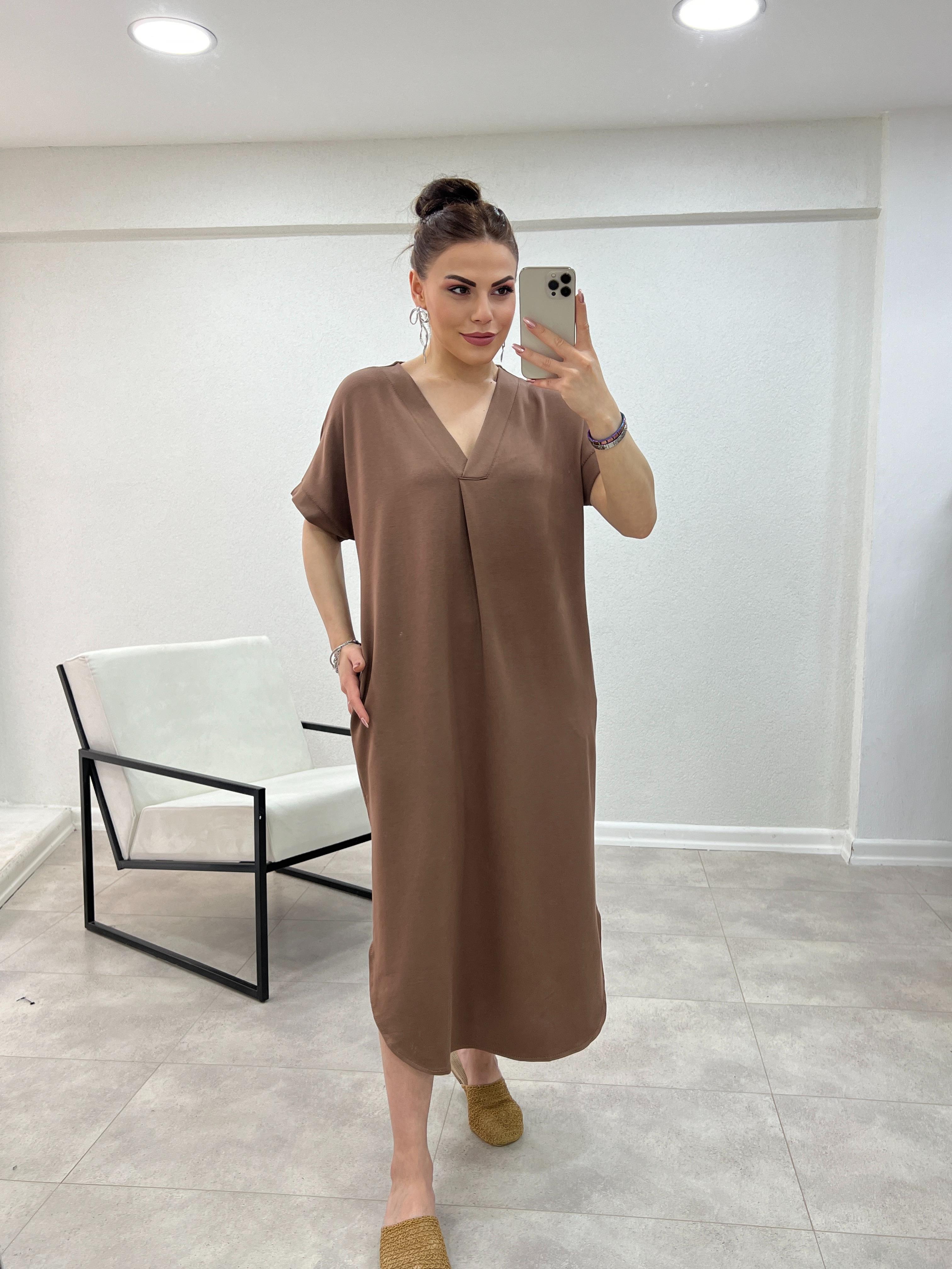 V Yaka Vi̇scon Penye Elbi̇se Kahverengi̇