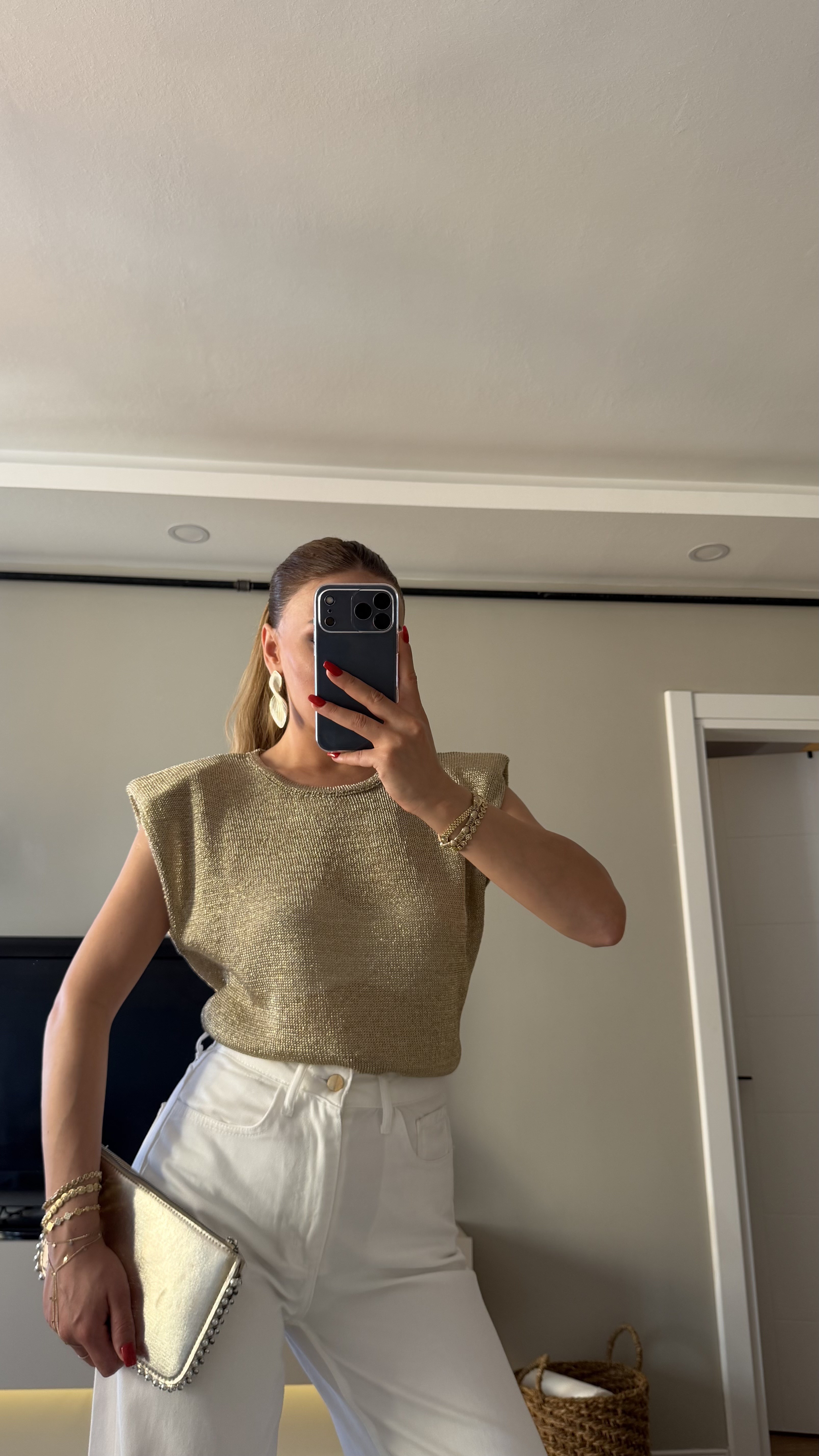 Vatkalı Simli Bluz Gold
