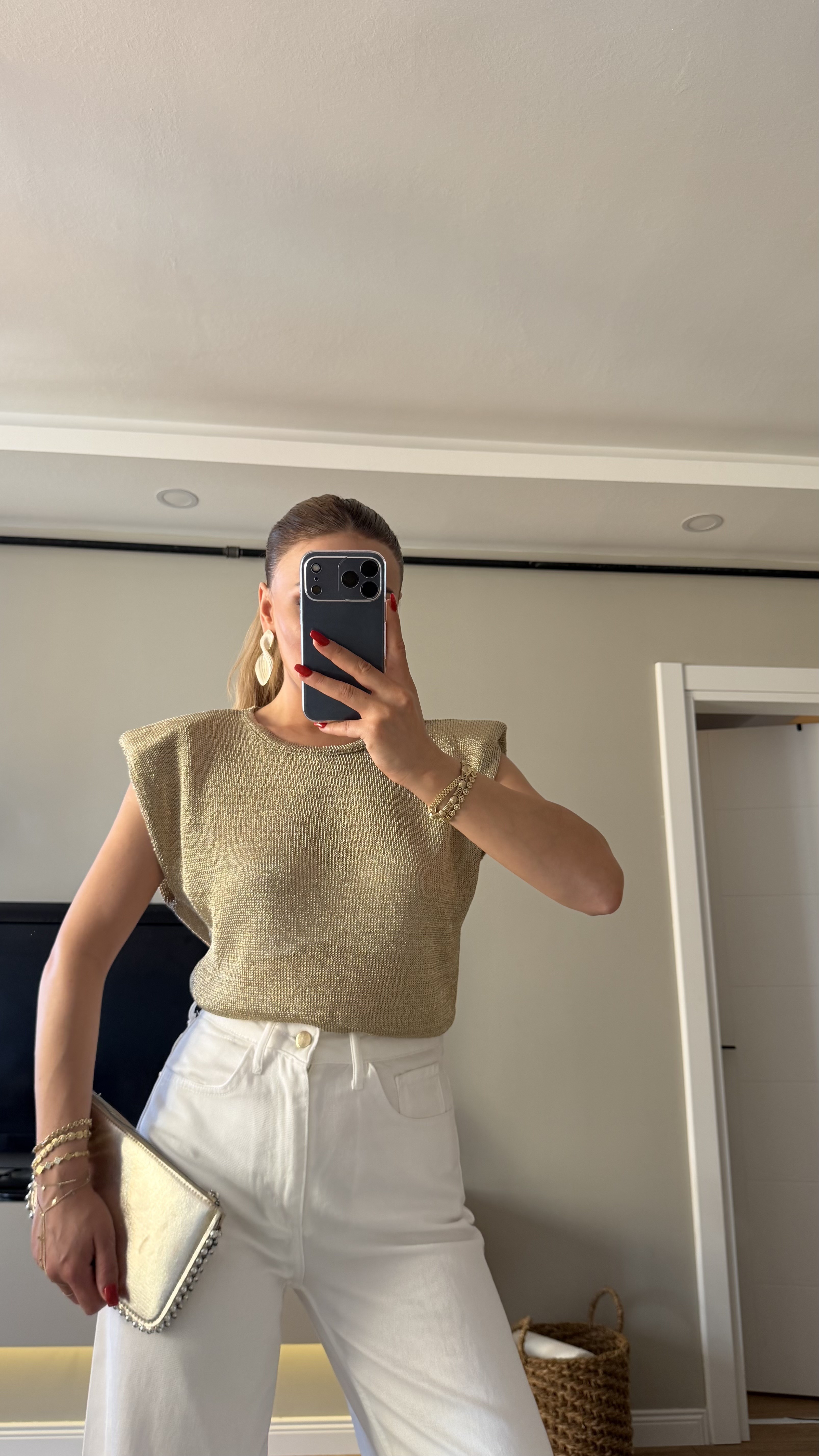 Vatkalı Simli Bluz Gold