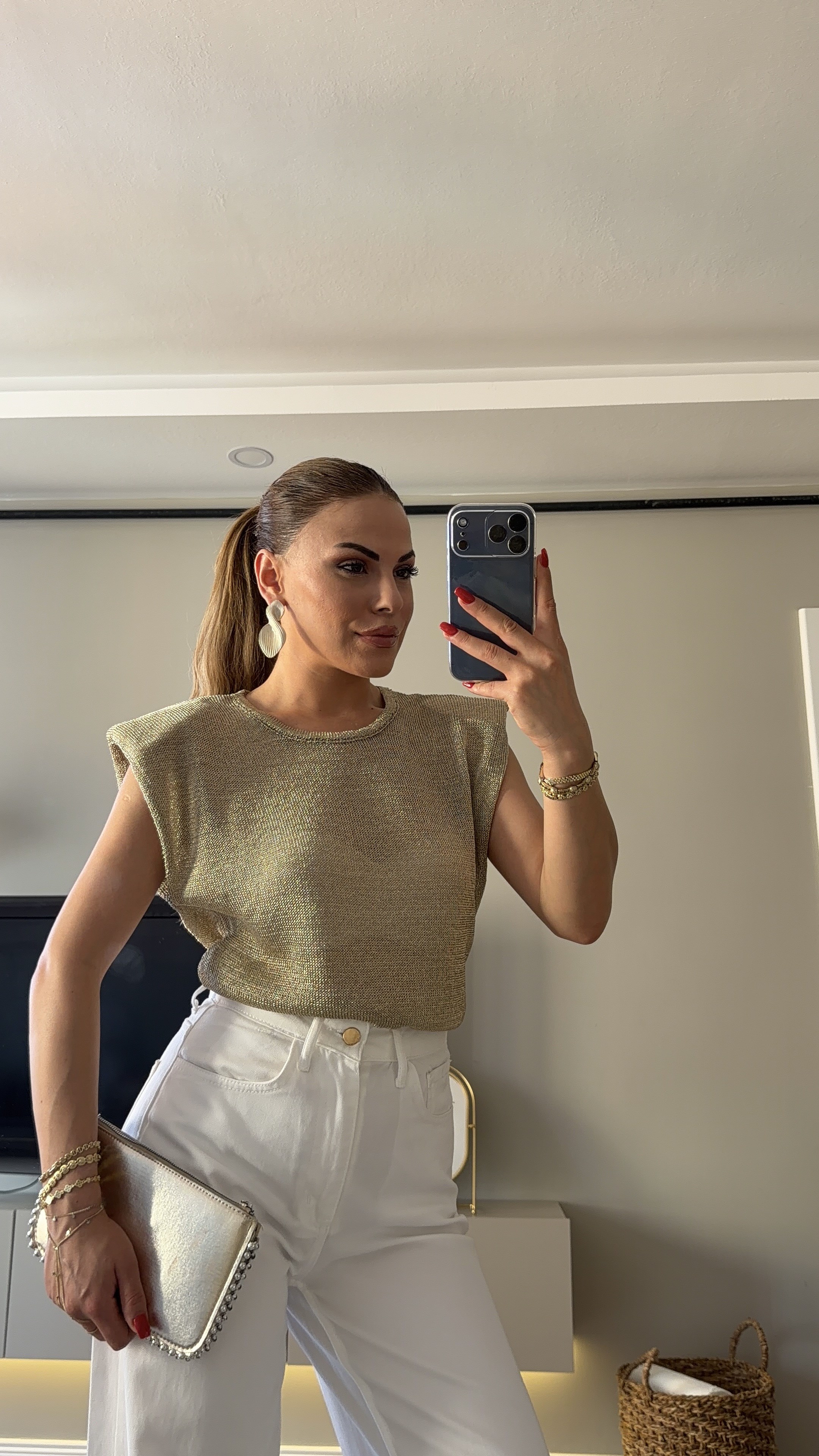 Vatkalı Simli Bluz Gold