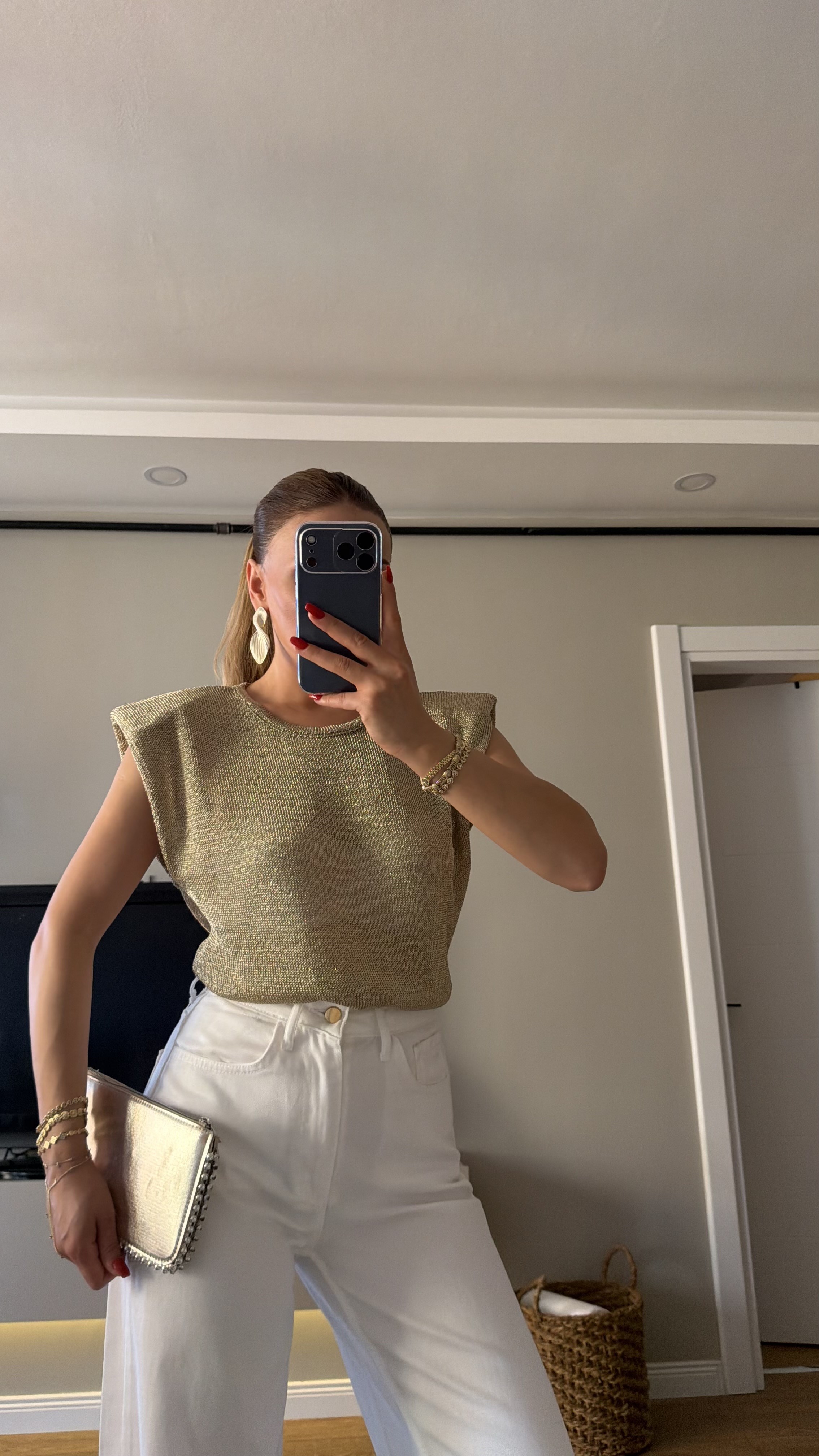 Vatkalı Simli Bluz Gold