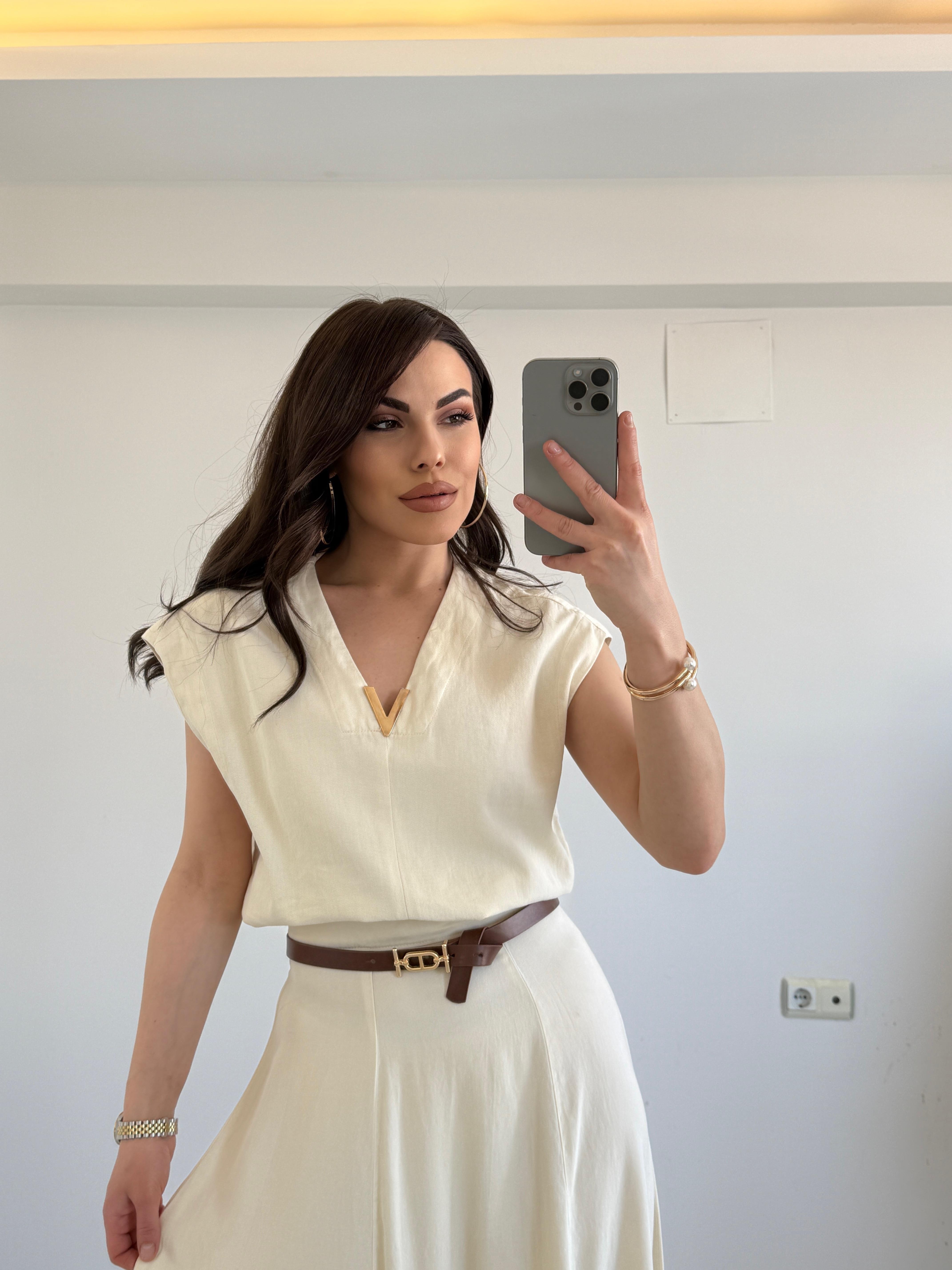 VİNTAGE AKSESUAR DETAYLI  YELEK EKRU