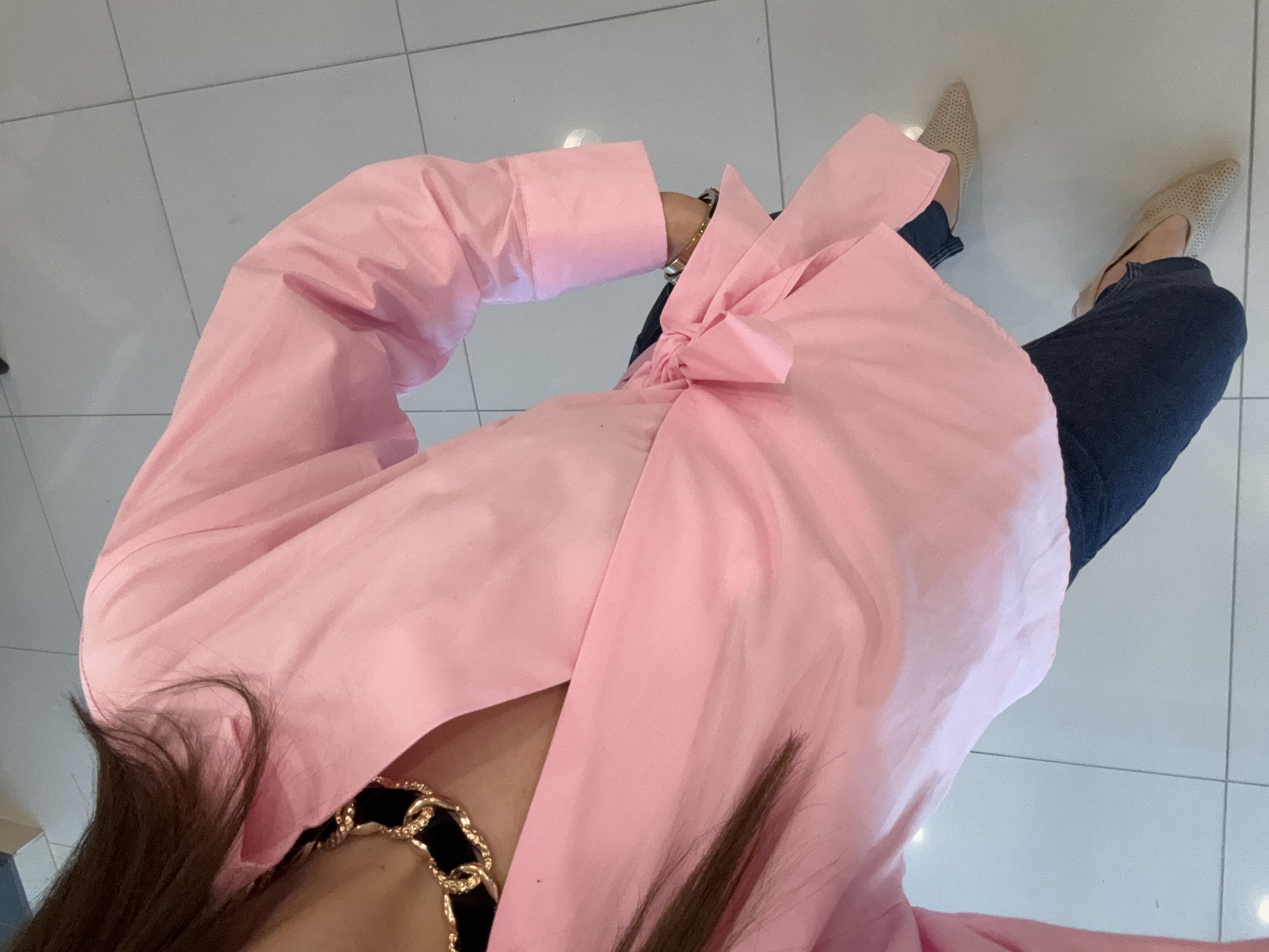 Yandan Bağlamali Tasarim Gömlek Pembe