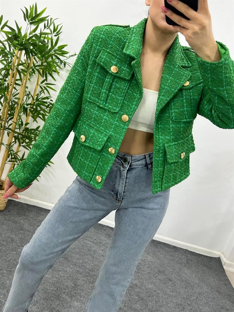 Yeşi̇l Gold Düğme Detayli Blazer Ceket