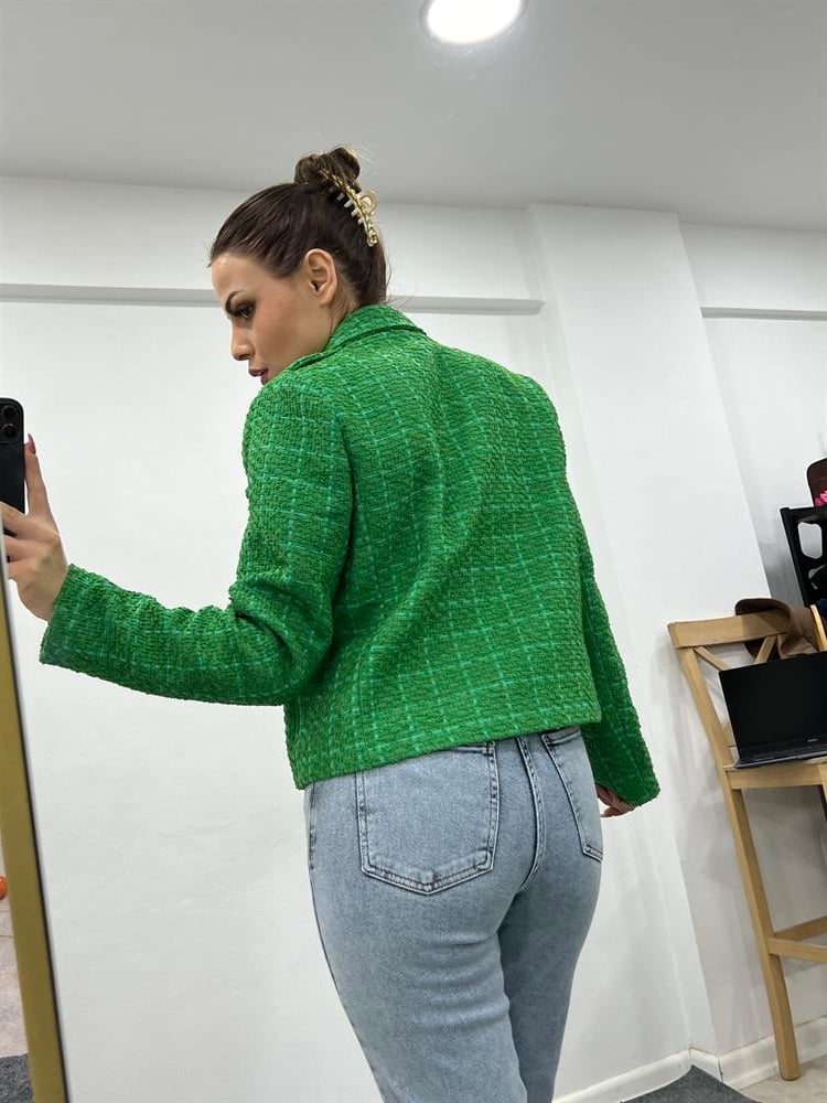 Yeşi̇l Gold Düğme Detayli Blazer Ceket