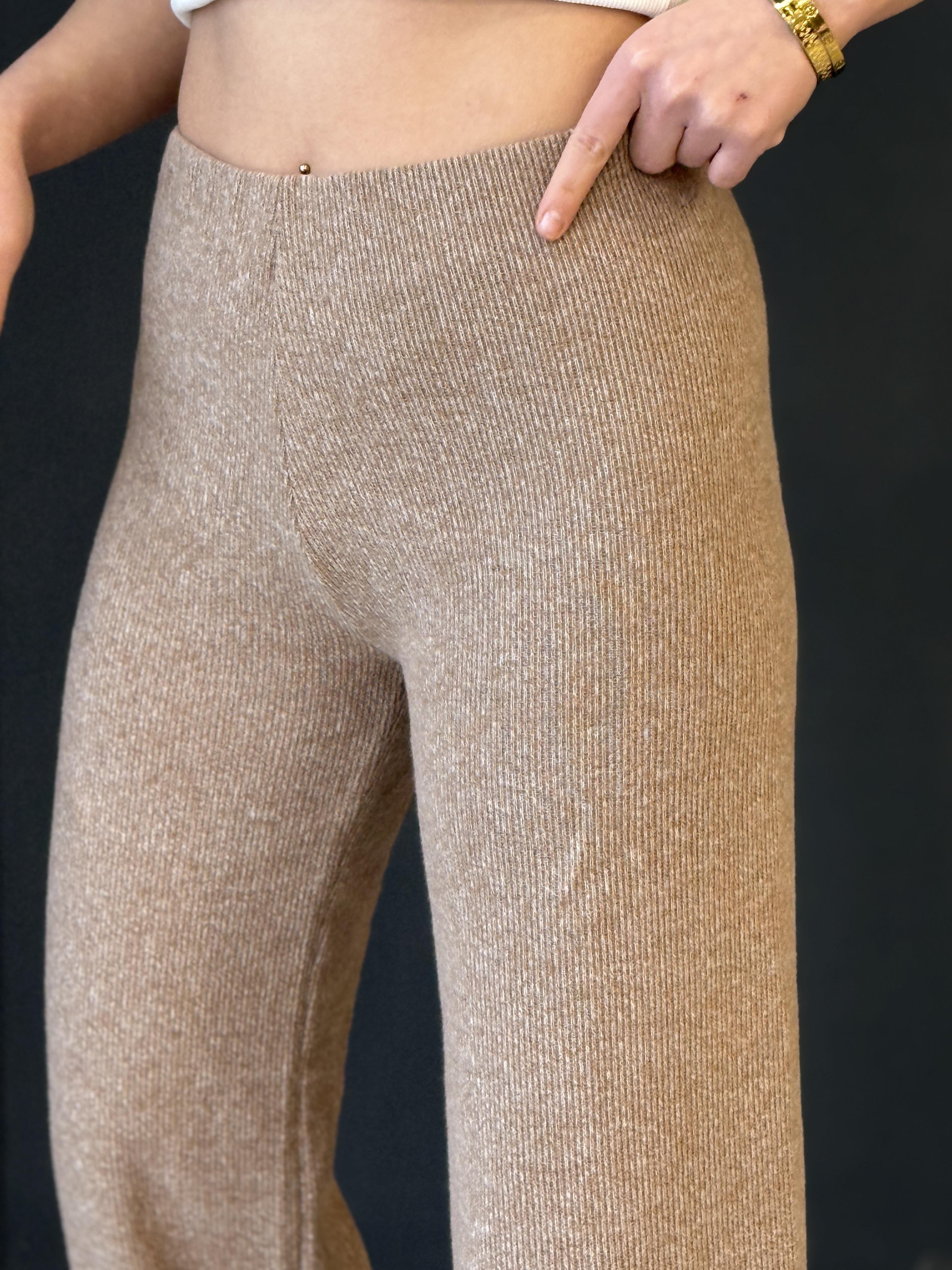 Yüksek Bel Özel Seri̇ Tri̇ko Pantolon Camel