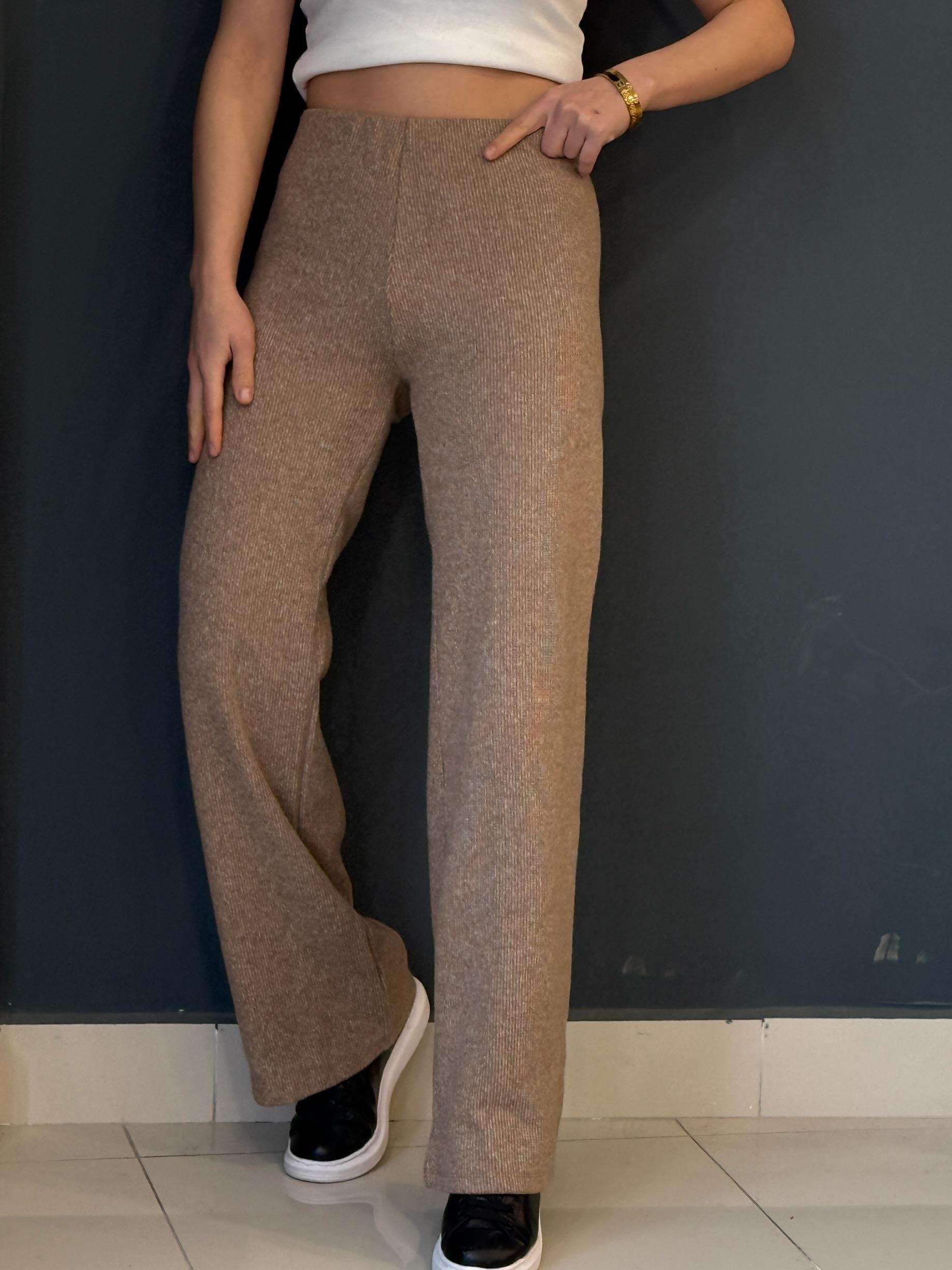 Yüksek Bel Özel Seri̇ Tri̇ko Pantolon Camel