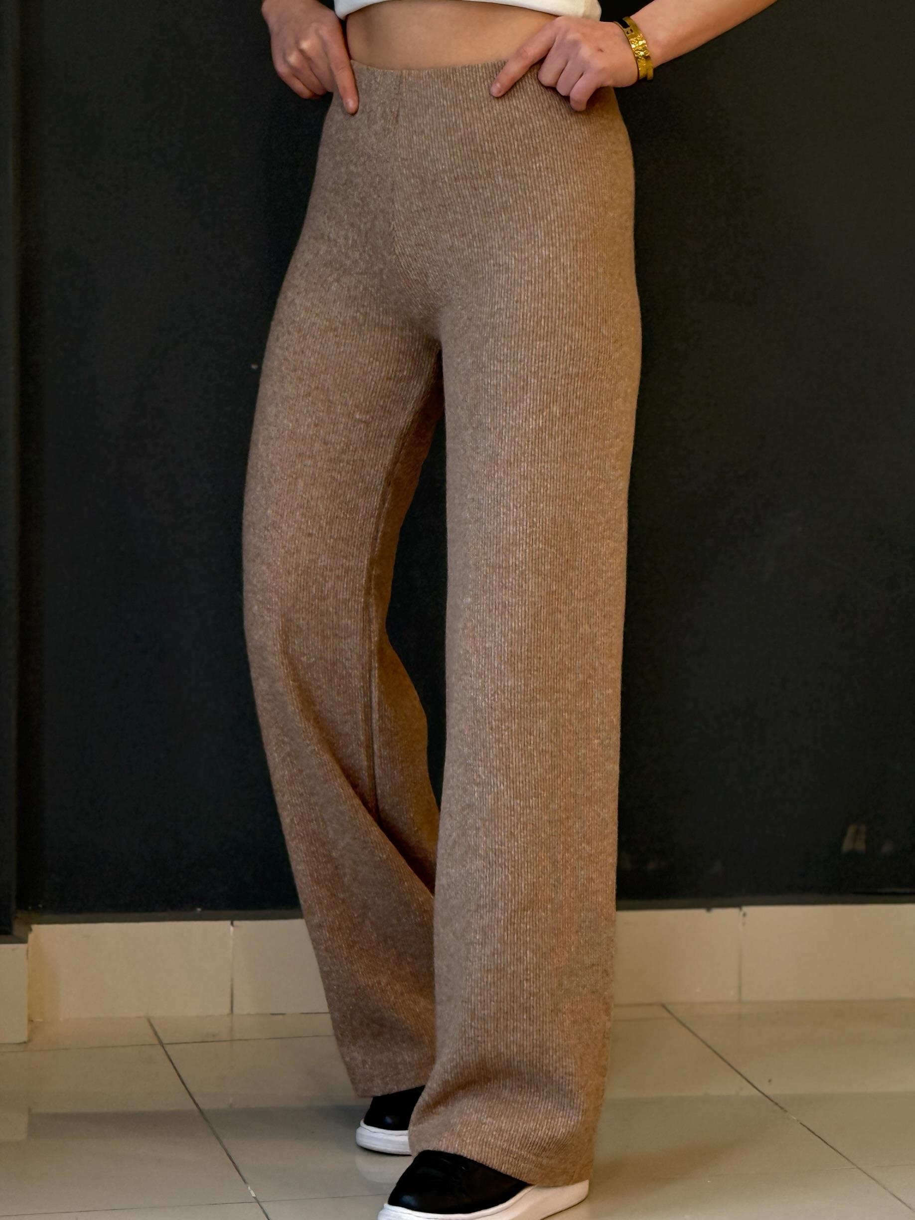 Yüksek Bel Özel Seri̇ Tri̇ko Pantolon Camel