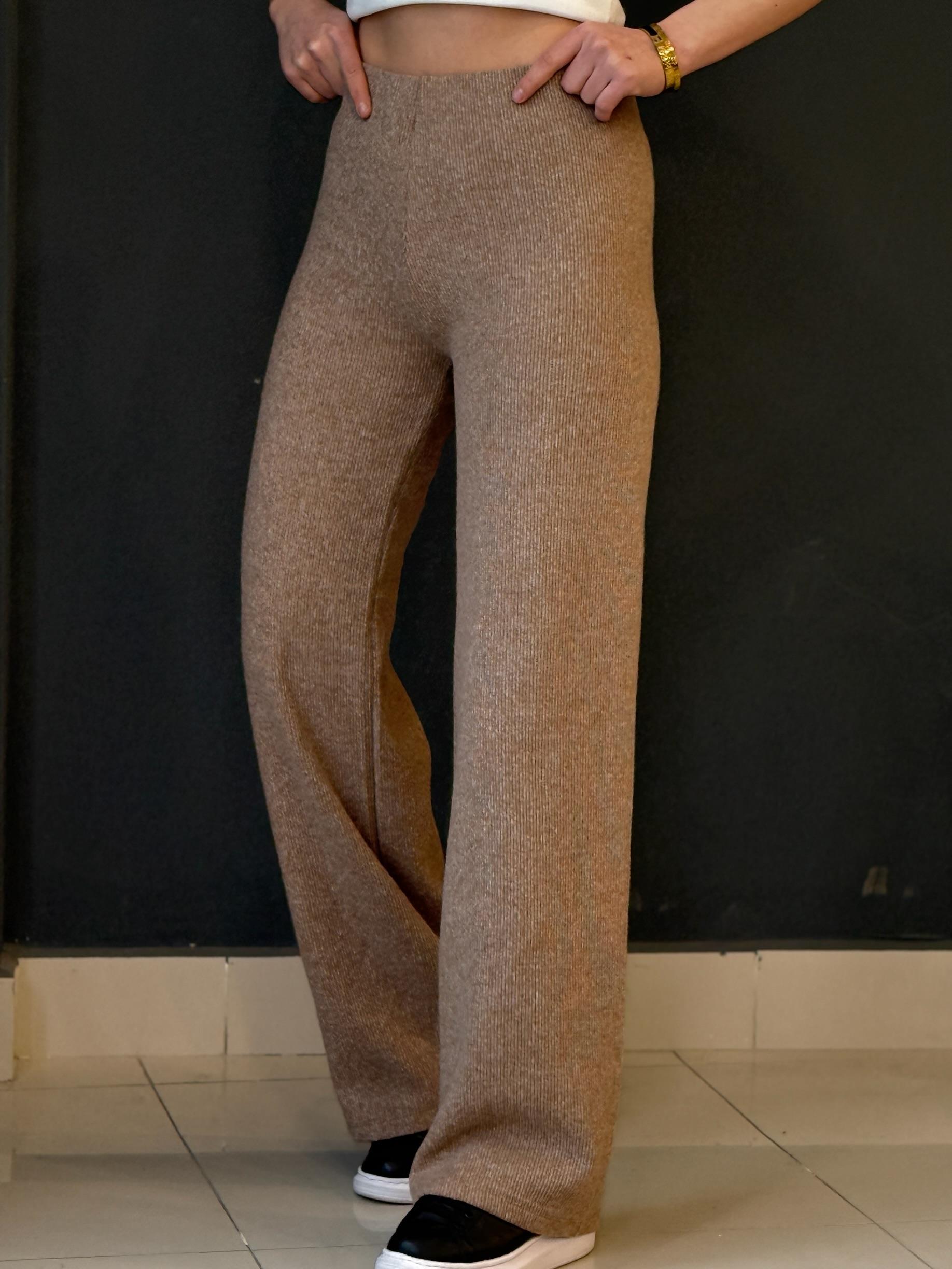 Yüksek Bel Özel Seri̇ Tri̇ko Pantolon Camel