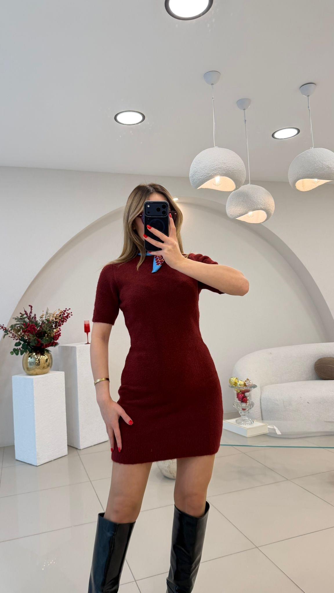 YUMOŞ TRİKO ELBİSE BORDO