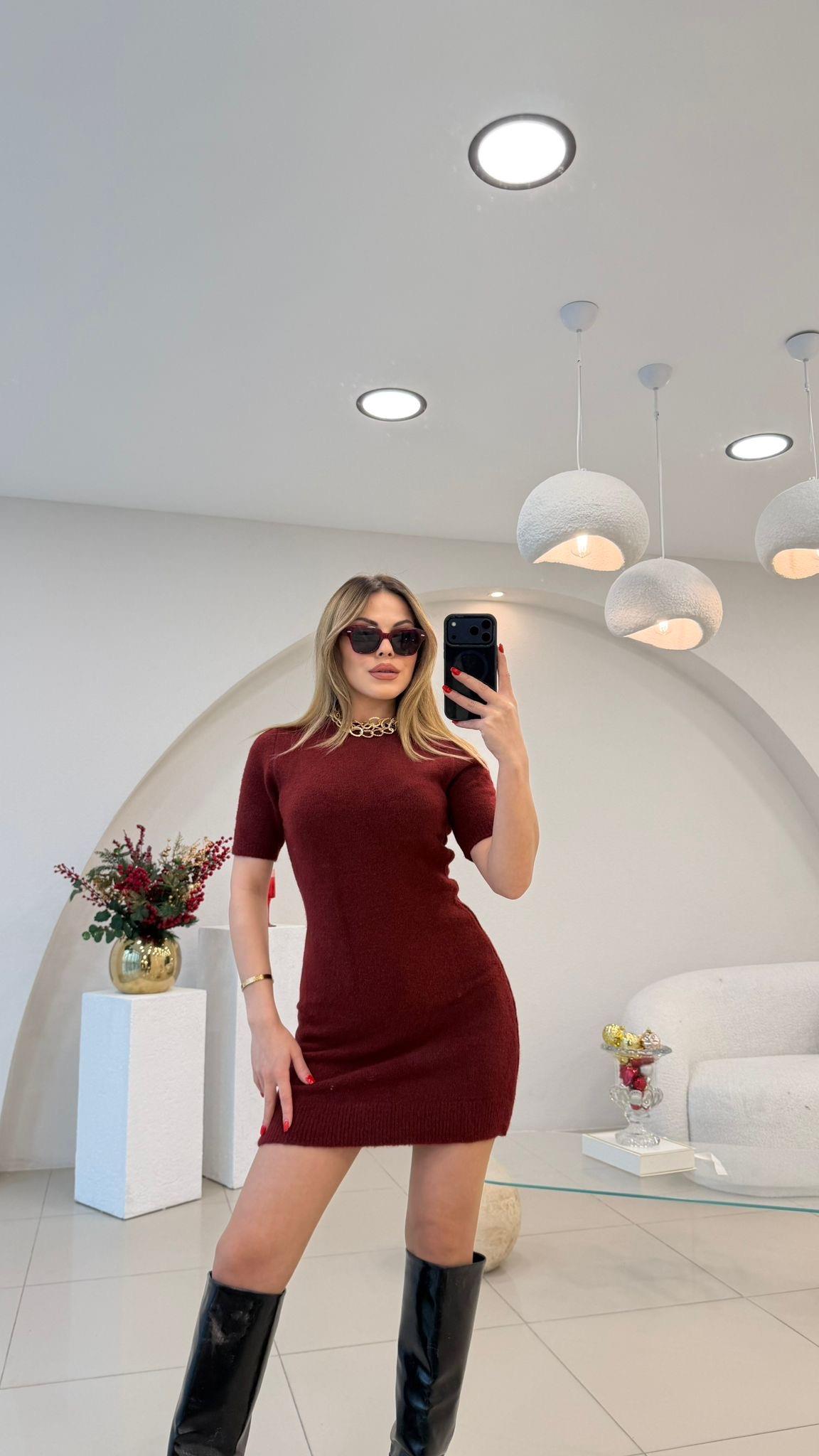 YUMOŞ TRİKO ELBİSE BORDO
