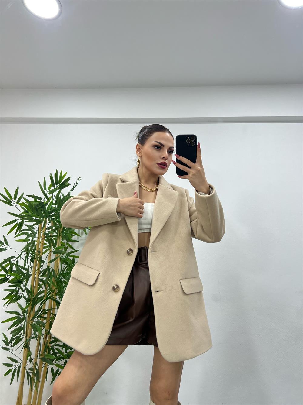 Bej Özel Doku Bleazer Ceket