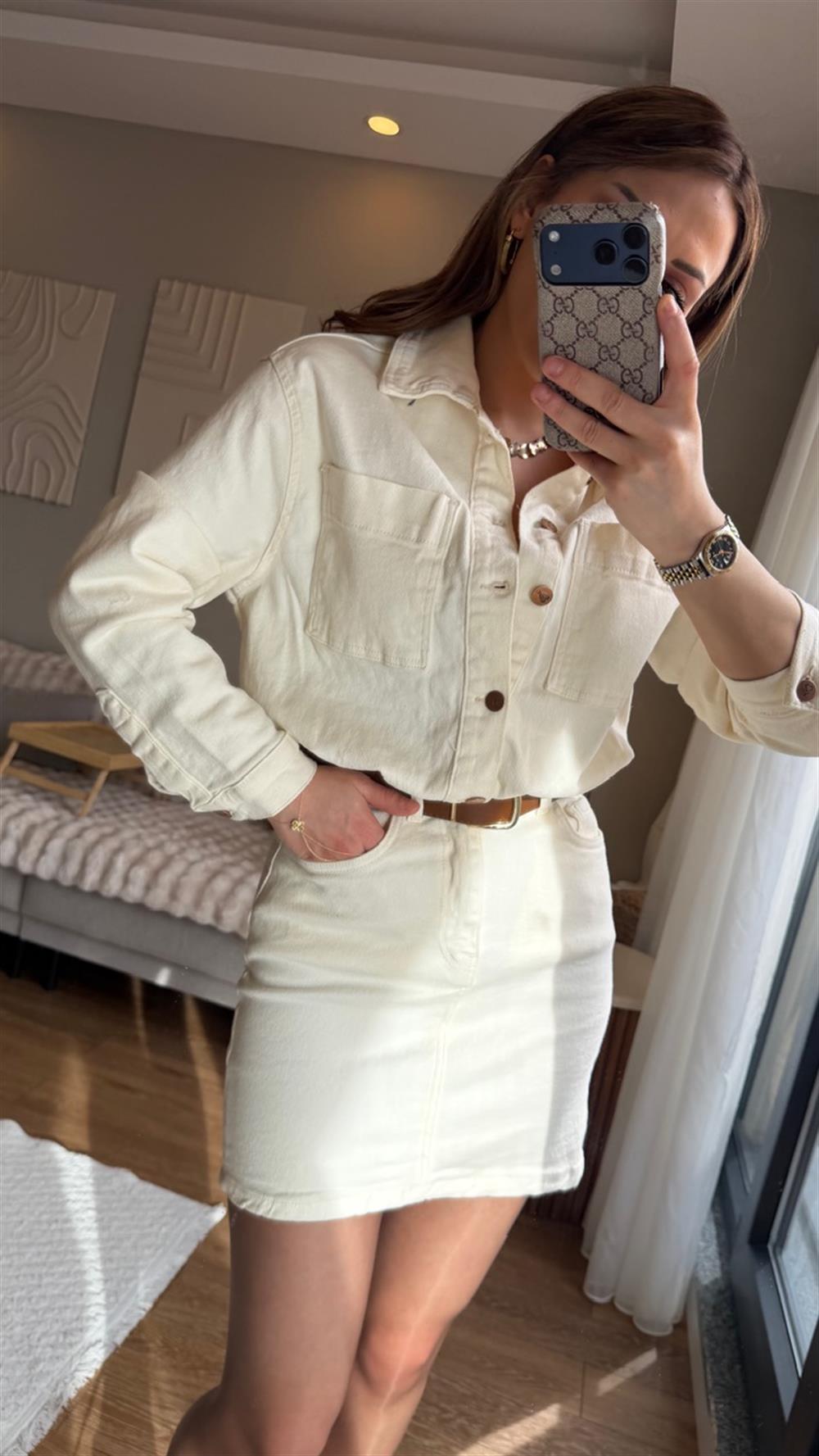  RELAX DENİM ELBİSE EKRU