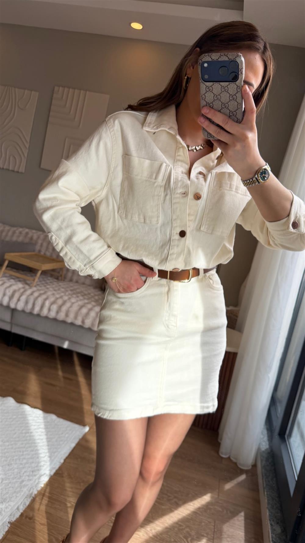  RELAX DENİM ELBİSE EKRU