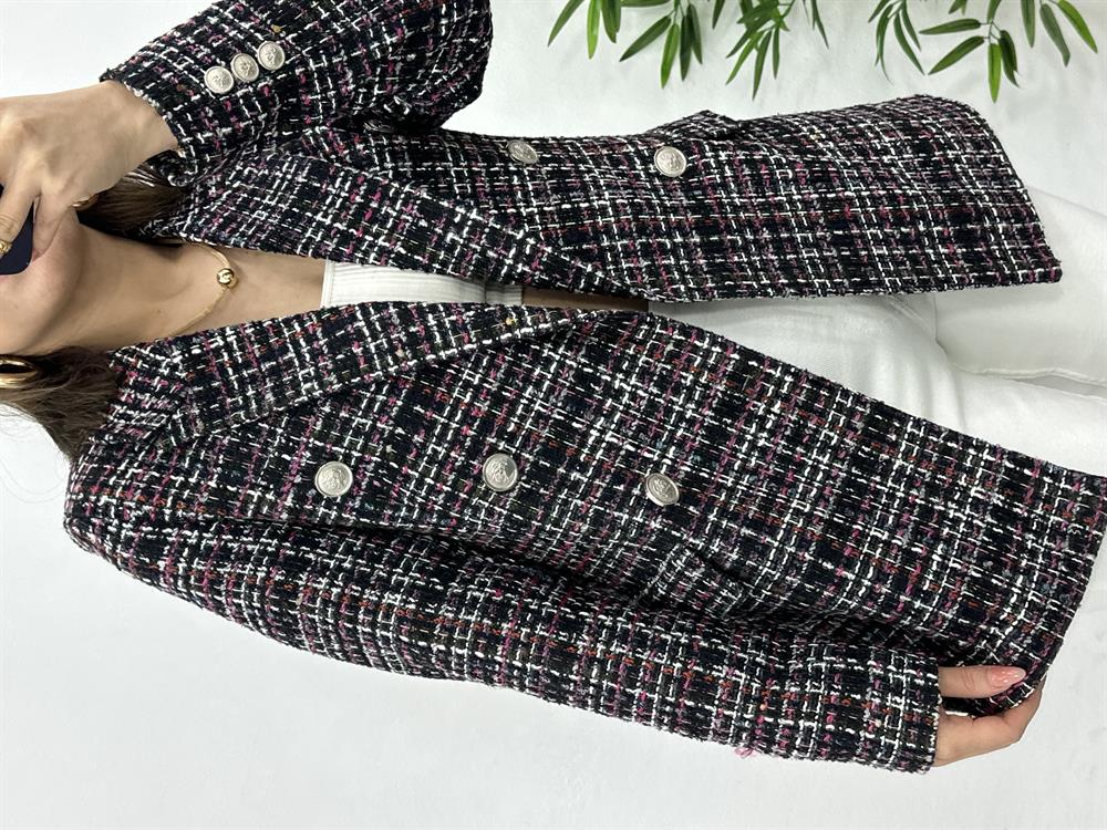 Si̇yah Ekose Desen Belazer Ceket