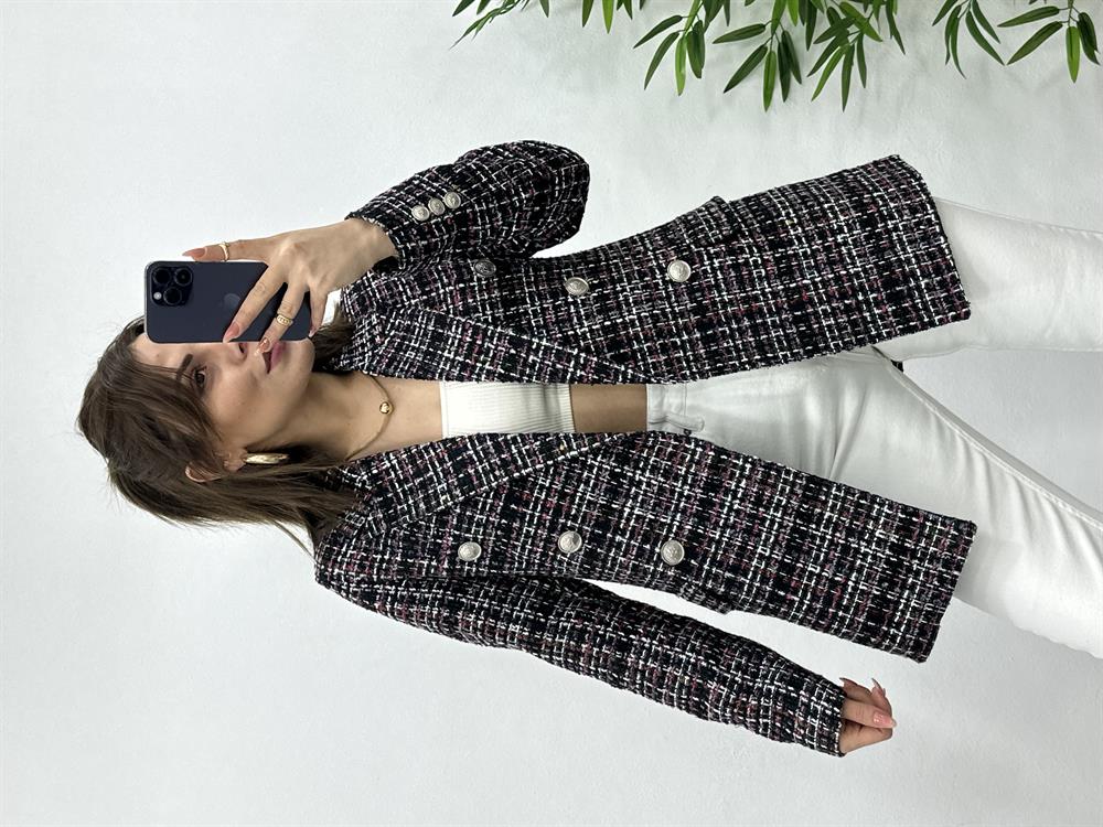 Si̇yah Ekose Desen Belazer Ceket