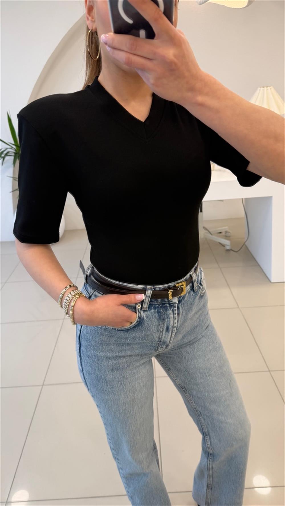  VATKALI KISIK V YAKA BADDY SUIT SİYAH