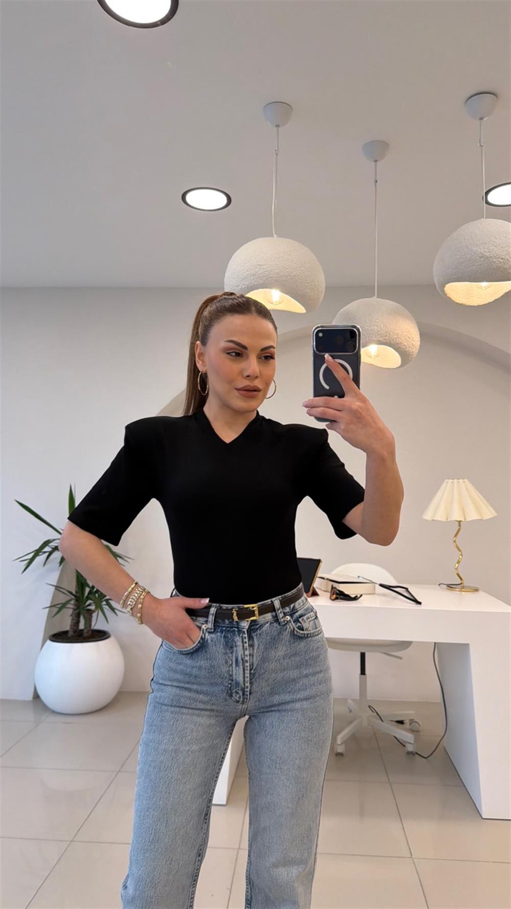  VATKALI KISIK V YAKA BADDY SUIT SİYAH