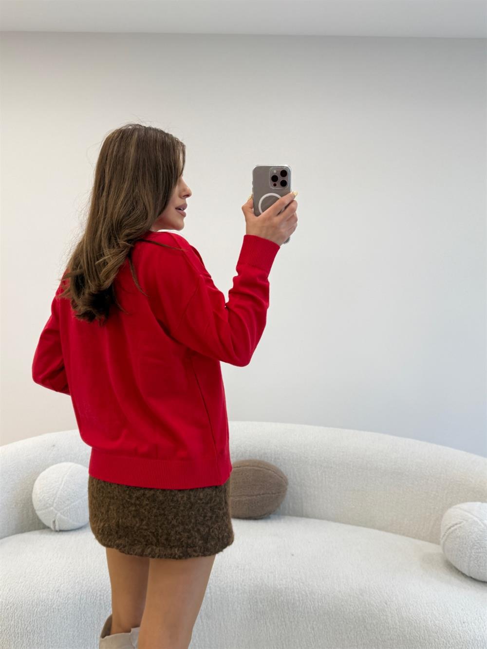 %100 COKON BİSİKLET YAKA BASİC KAZAK KIRMIZI