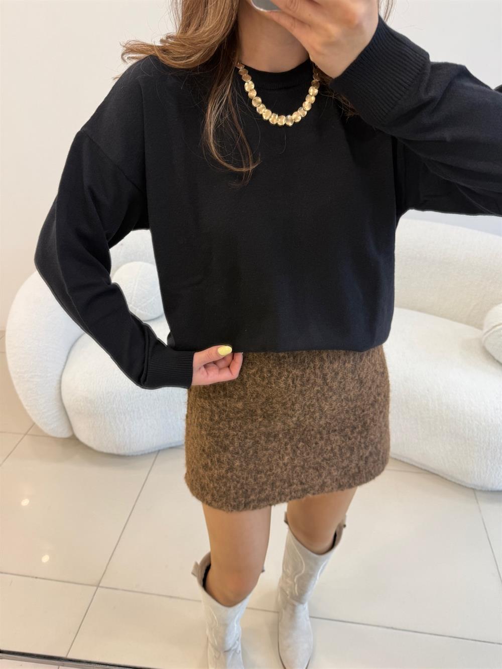 %100 COKON BİSİKLET YAKA BASİC KAZAK SİYAH