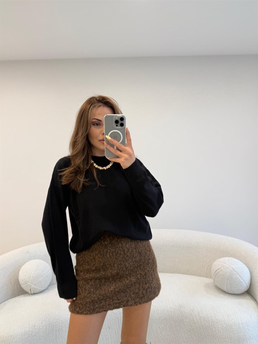 %100 COKON BİSİKLET YAKA BASİC KAZAK SİYAH