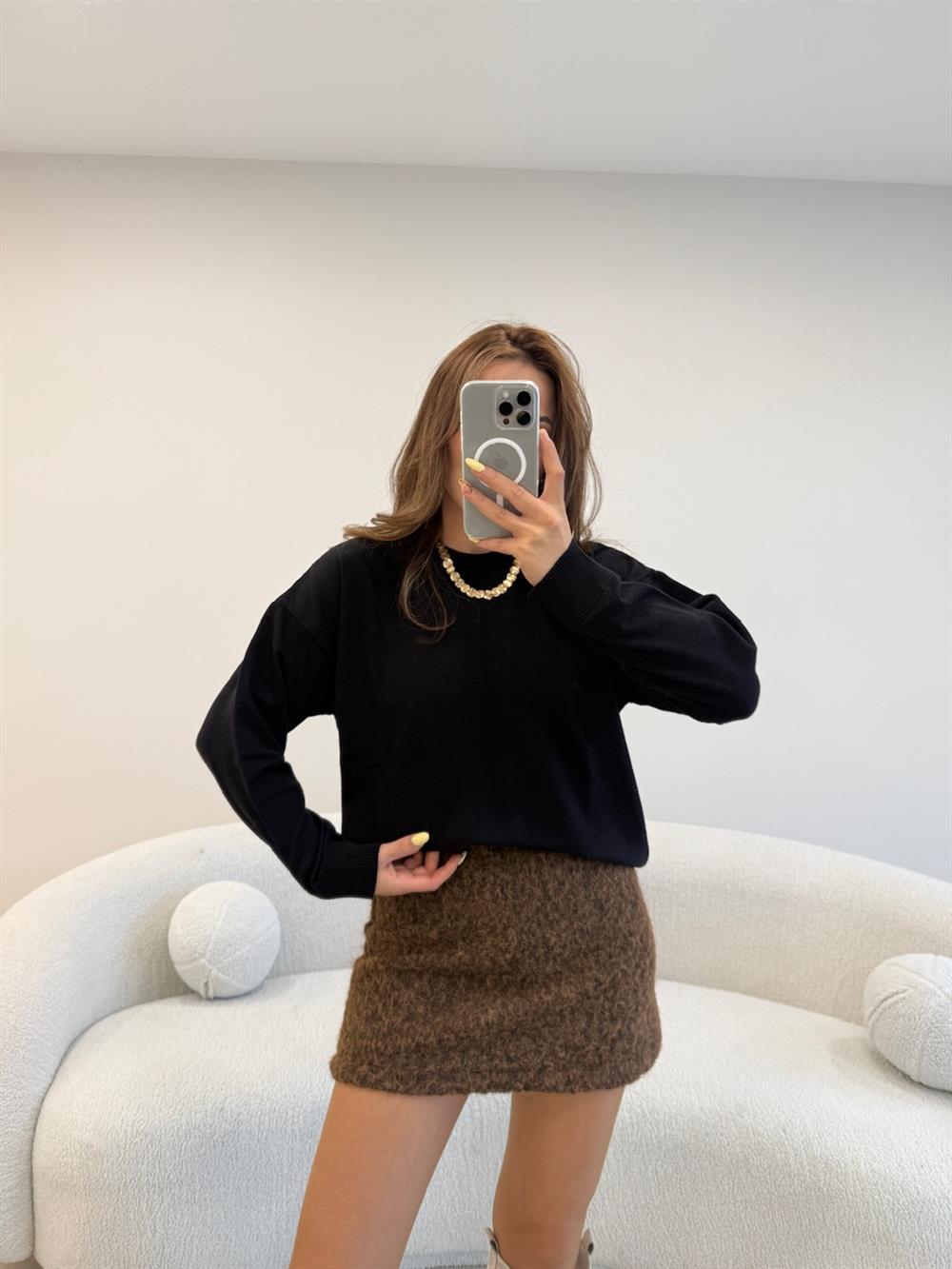 %100 COKON BİSİKLET YAKA BASİC KAZAK SİYAH