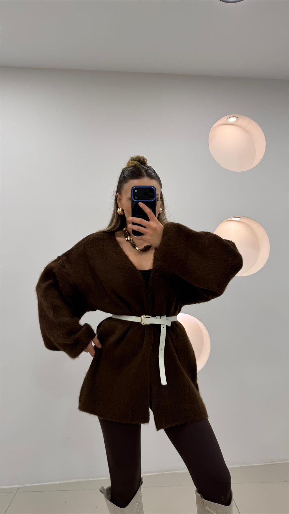 %100 Pamuk Midi Boy Hırka  Kahve