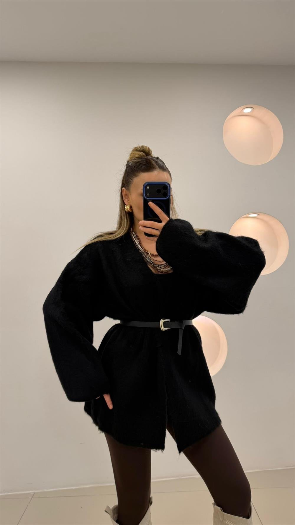 %100 Pamuk Midi Boy Hırka  Siyah