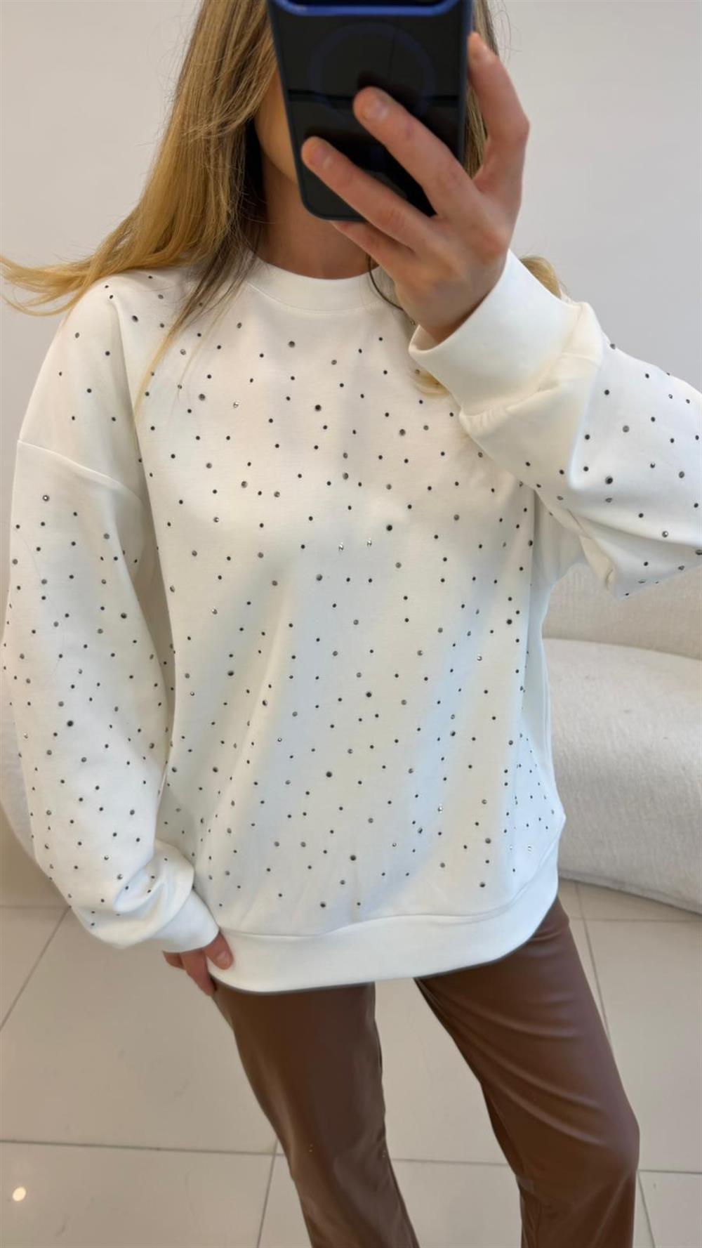 2 İPLİK FULL TAŞLI SWEAT BEYAZ 