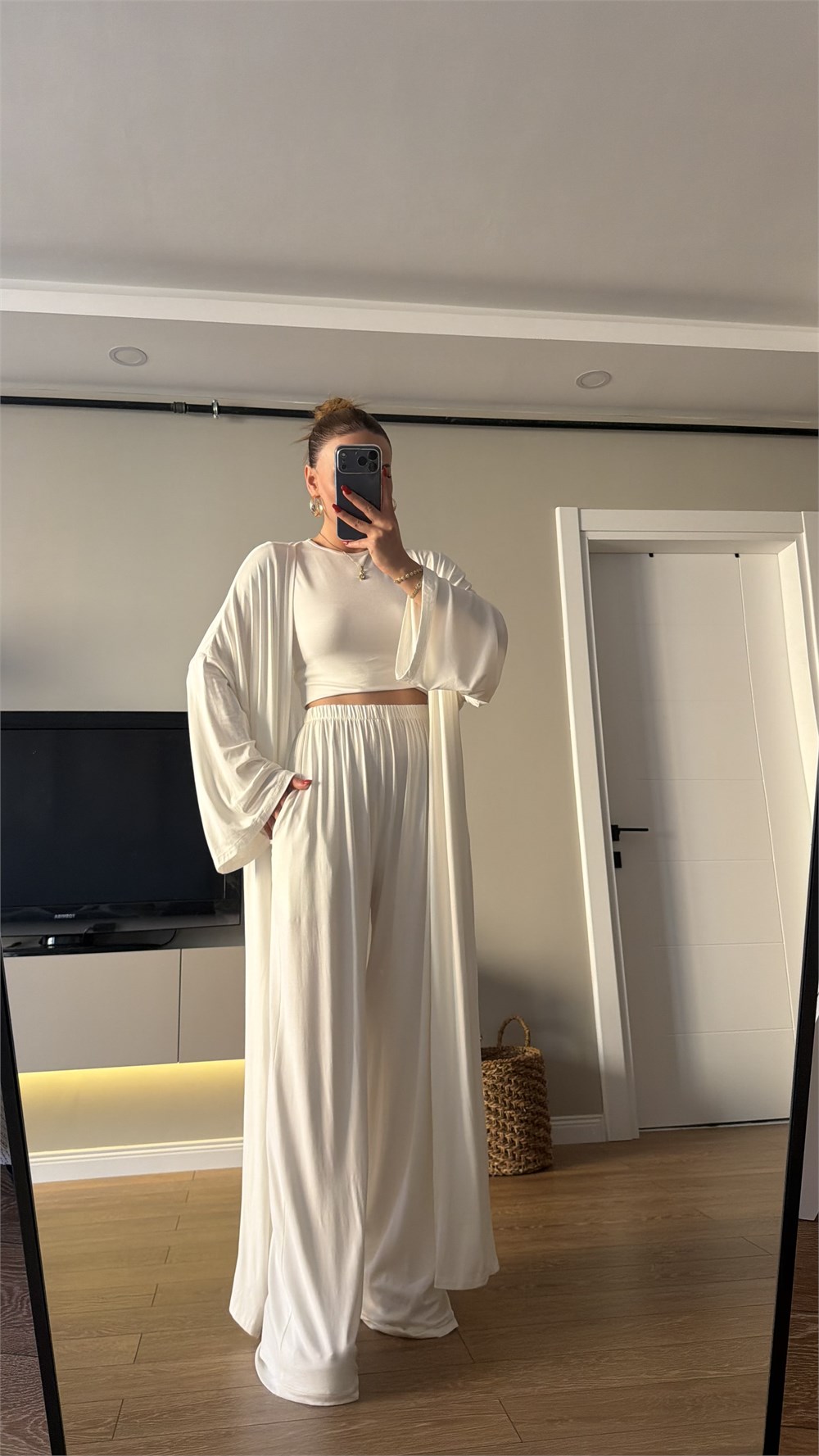 3 lü Hırkalı Pamuk Takım Beyaz