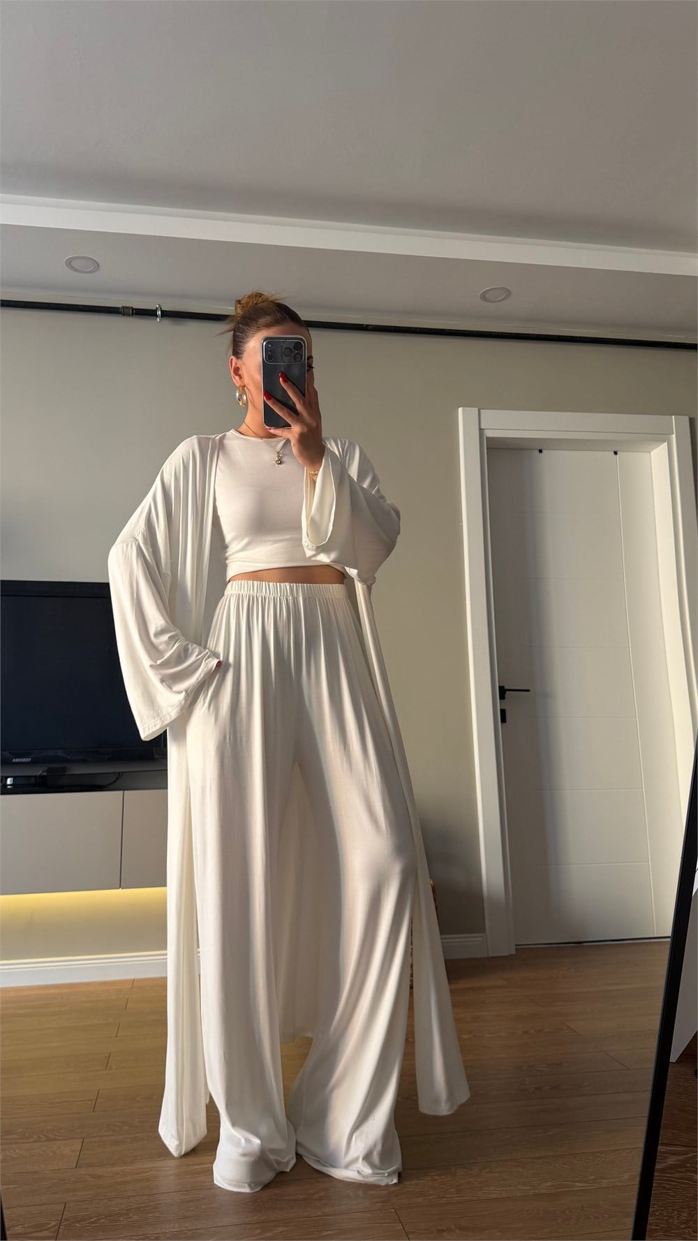 3 lü Hırkalı Pamuk Takım Beyaz