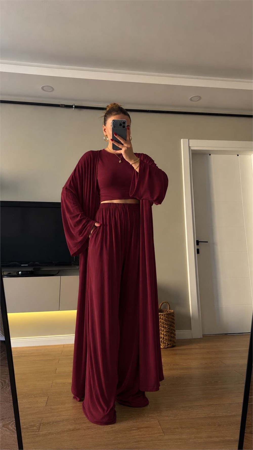 3 lü Hırkalı Pamuk Takım Mürdüm