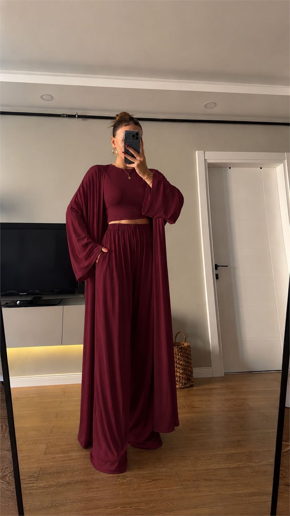 3 lü Hırkalı Pamuk Takım Bordo