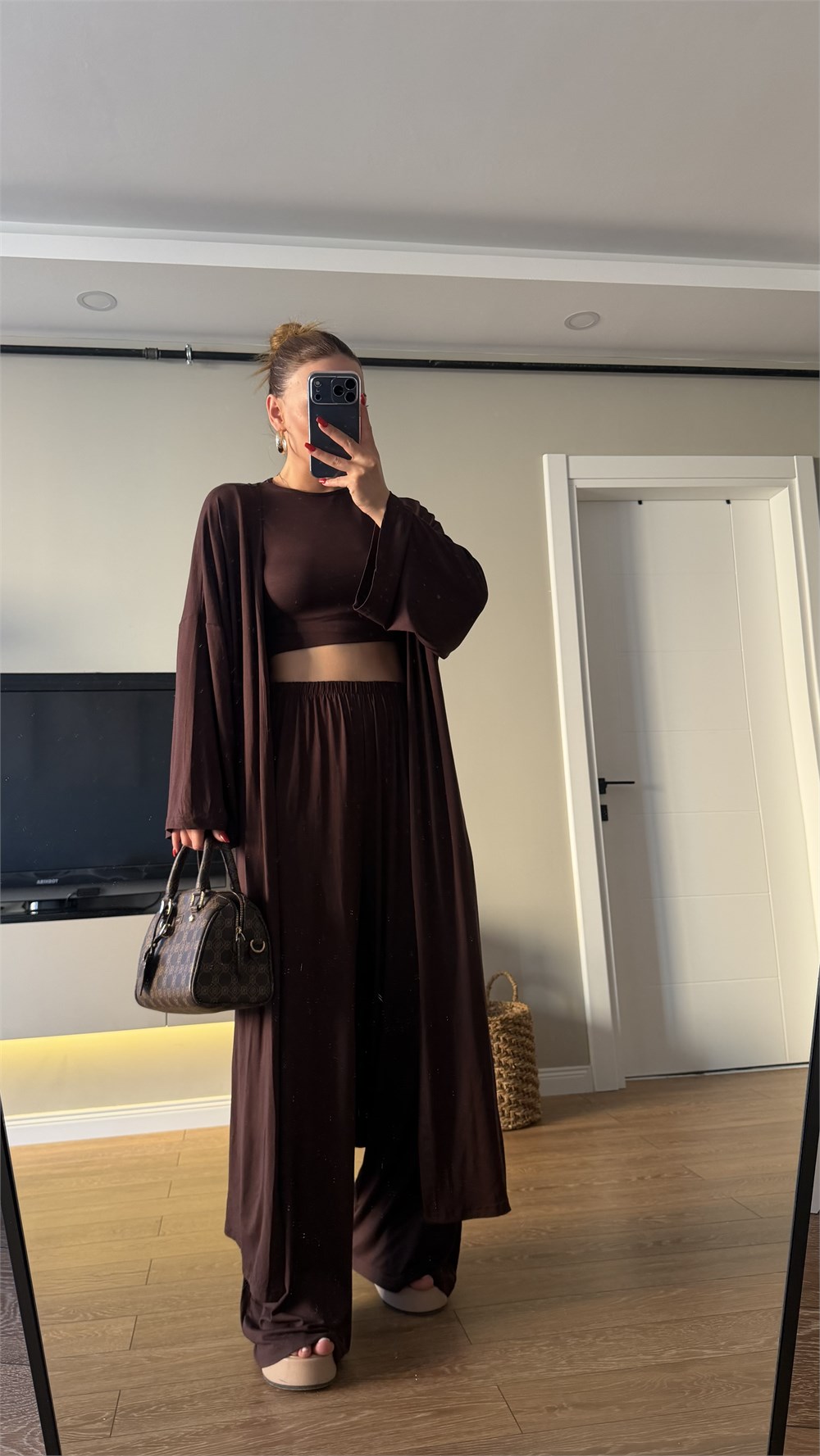 3 lü Hırkalı Pamuk Takım Kahve