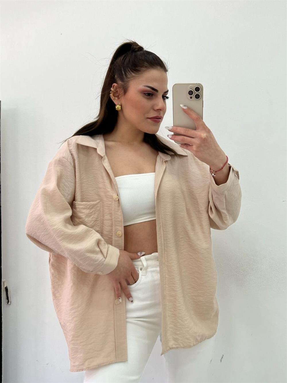 Bambu Kumaş Gömlek Bej