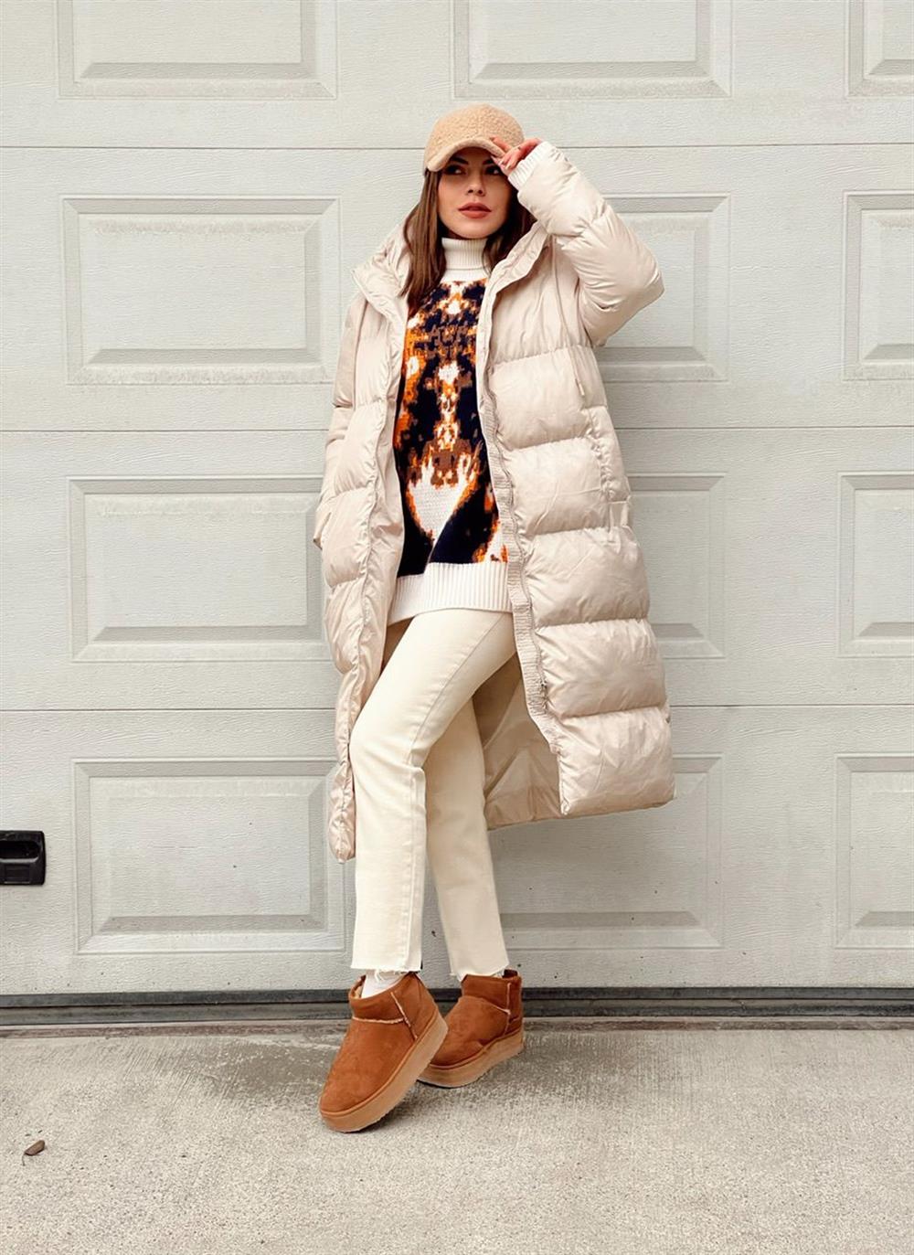 Bej Rengi̇ Uzun Şi̇şme Mont