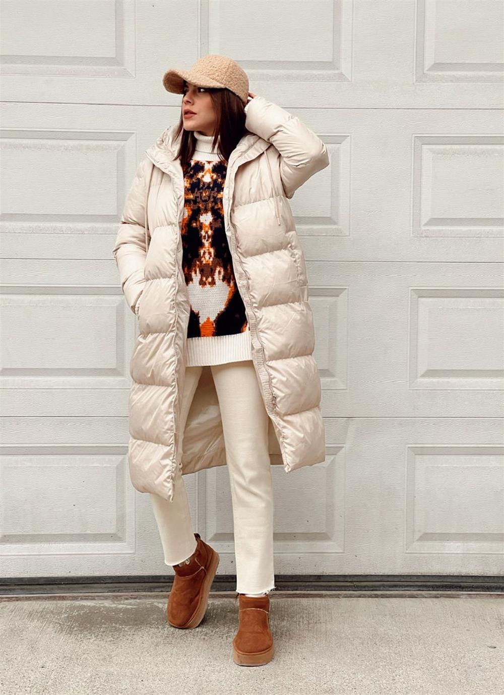 Bej Rengi̇ Uzun Şi̇şme Mont