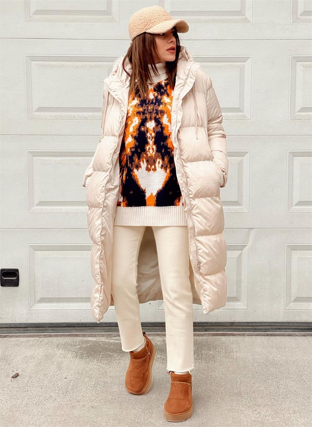 Bej Rengi̇ Uzun Şi̇şme Mont